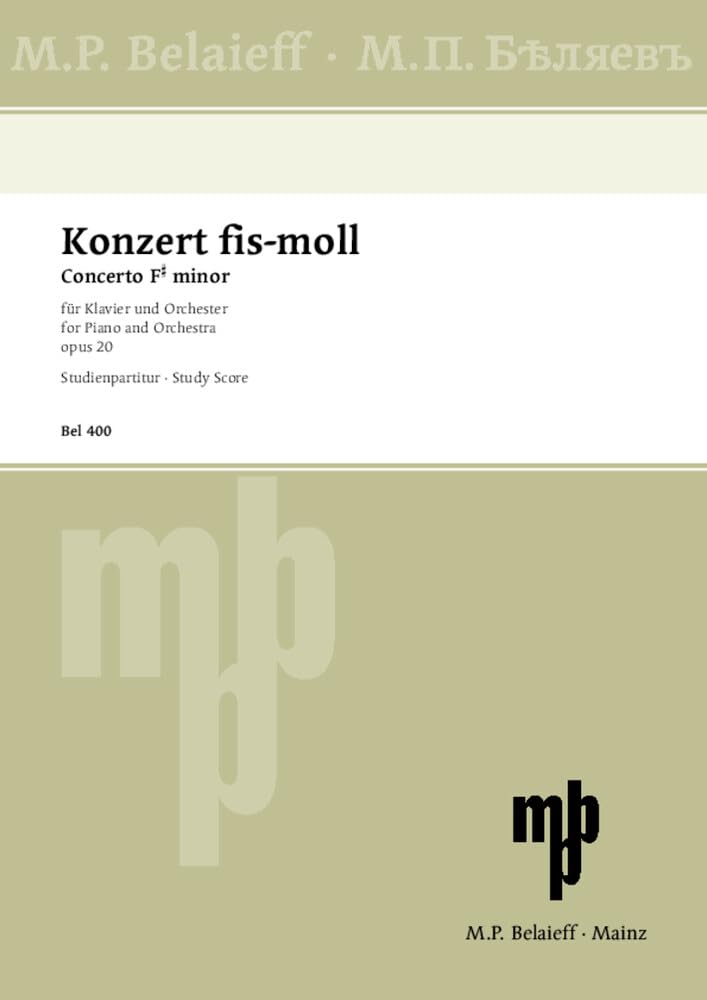 Klavierkonzert fis-Moll: op. 20. Klavier und Orchester. Studienpartitur. Sheet Music