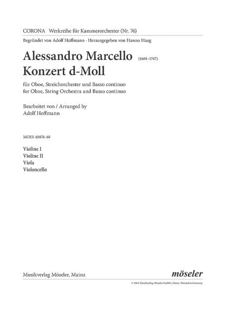 Konzert d-Moll: 76. Oboe, Streichorchester und Basso continuo. Streicherstimmensatz. (Corona - Werkreihe für Kammerorchester, Band 76) Sheet Music