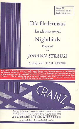 Die Fledermaus: Potpourri. Salonorchester. Klavierdirektion und Stimmen. (Odeon) Sheet Music