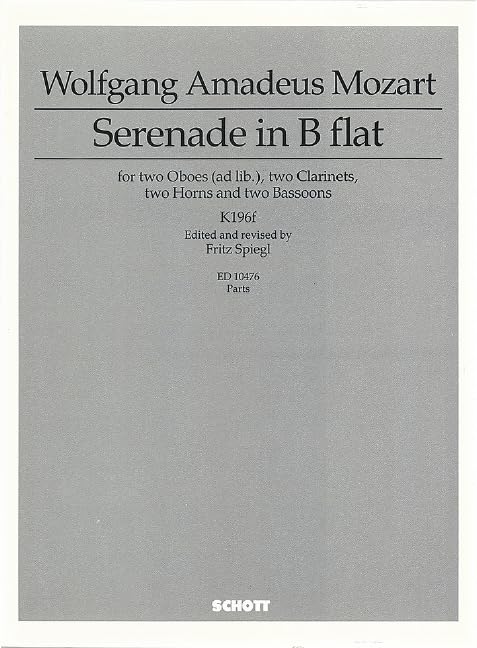 Serenade in B: KV 196f. 2 Oboen, 2 Klarinetten, 2 Hörner und 2 Fagotte. Stimmensatz. Sheet Music