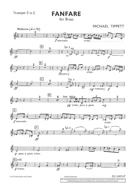 Fanfare Nr. 1 for Brass: 4 Hörner in F, 3 Trompeten in B und 3 Posaunen. Trompete III. Sheet Music