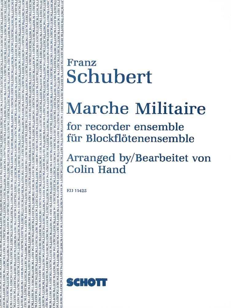 Marche Militaire: 7 Blockflöten (SSAATTB). Partitur und Stimmen. Sheet Music