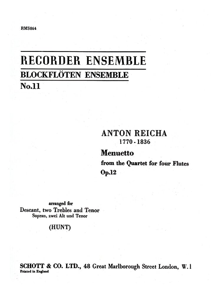 Menuett: from the Quartet for four flutes. op. 12. 4 recorders (SAAT). Partition d'exécution. book