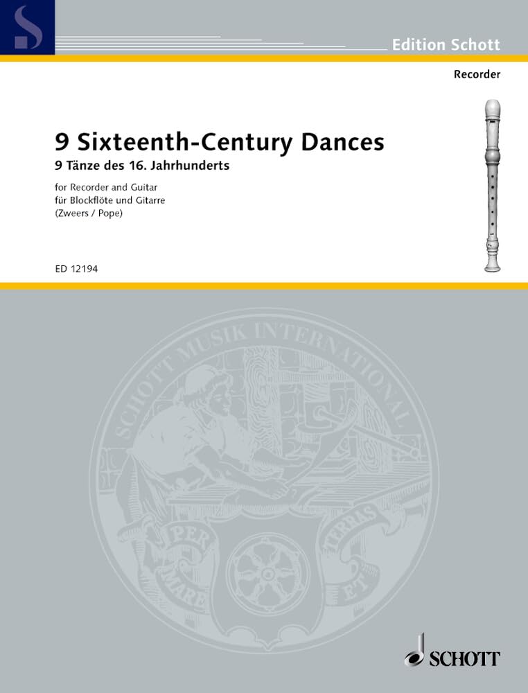 9 Sixteenth-Century Dances: soprano- or treble recorder and guitar. book