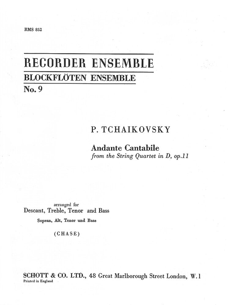 Andante Cantabile: aus dem Streichquartett D-Dur. op. 11. 4 Blockflöten (SATB). Spielpartitur. Sheet Music
