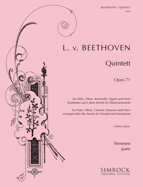 Quintett: nach dem Bläsersextett. op. 71. Flöte, Oboe, Klarinette, Fagott und Horn. Stimmensatz. Arts & Music