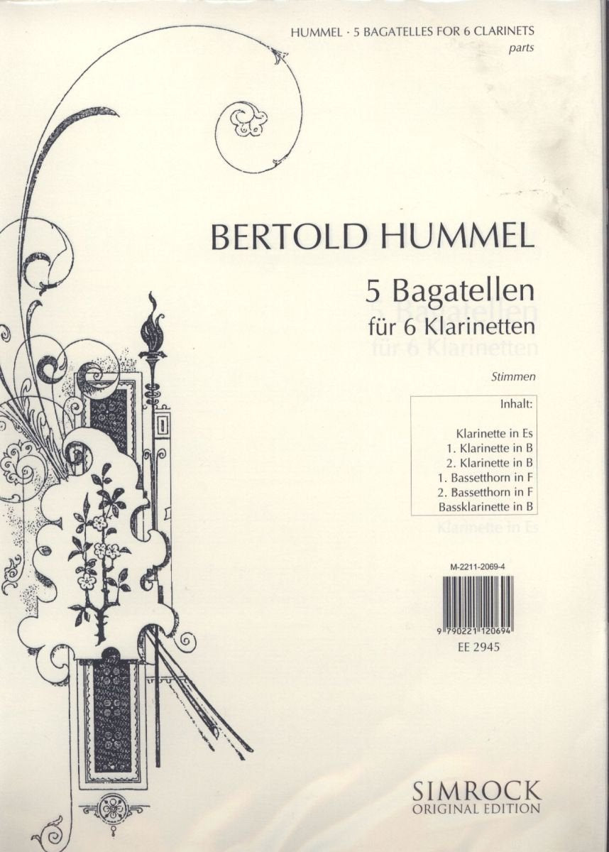 Fünf Bagatellen: 6 Klarinetten. Stimmensatz. Sheet Music