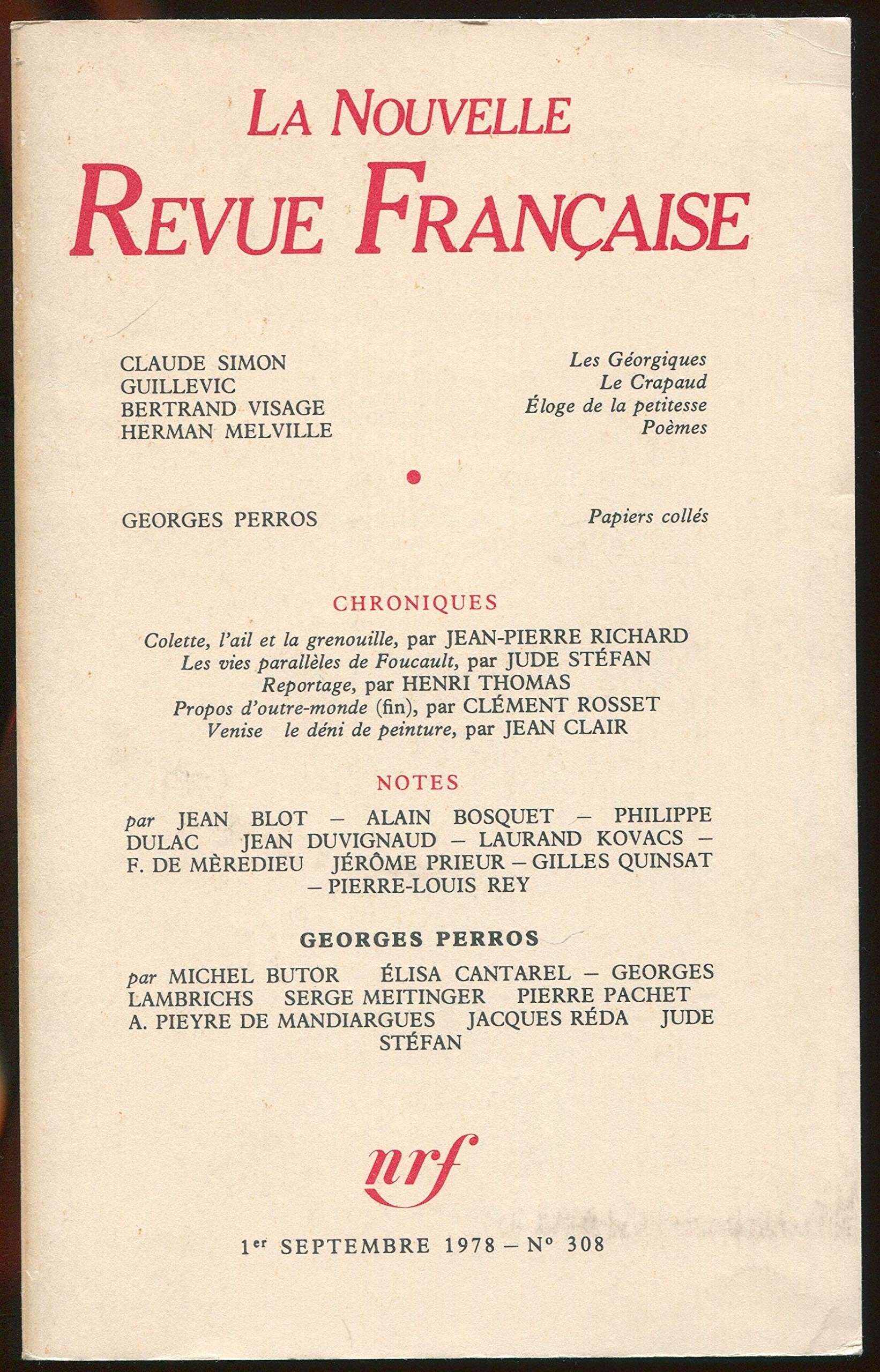 N.R.F. nouvelle revue française N° 308 septembre 1978 book