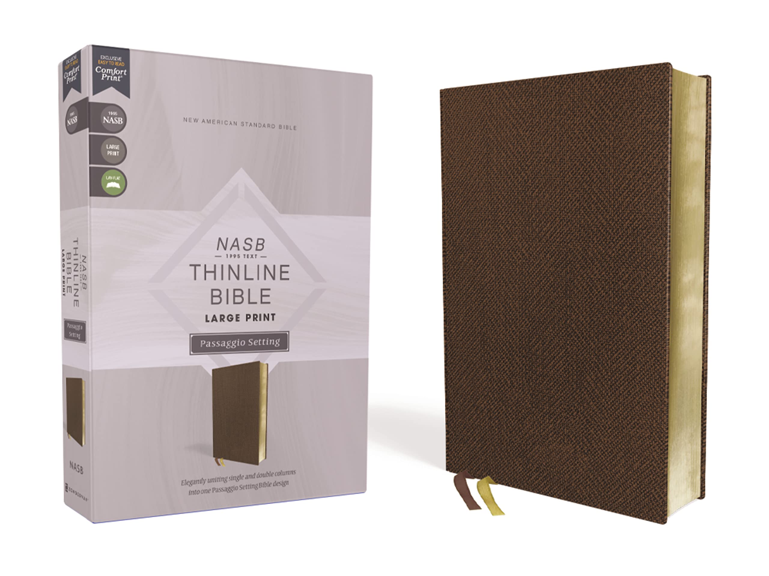 NASB, Thinline Bible, Large Print, Passaggio Setting, Leathersoft, Brown, Red Letter, 1995 Text, Comfort Print: Elegantly uniting single and double columns into one Passaggio Setting Bible design Religion & Esotericism