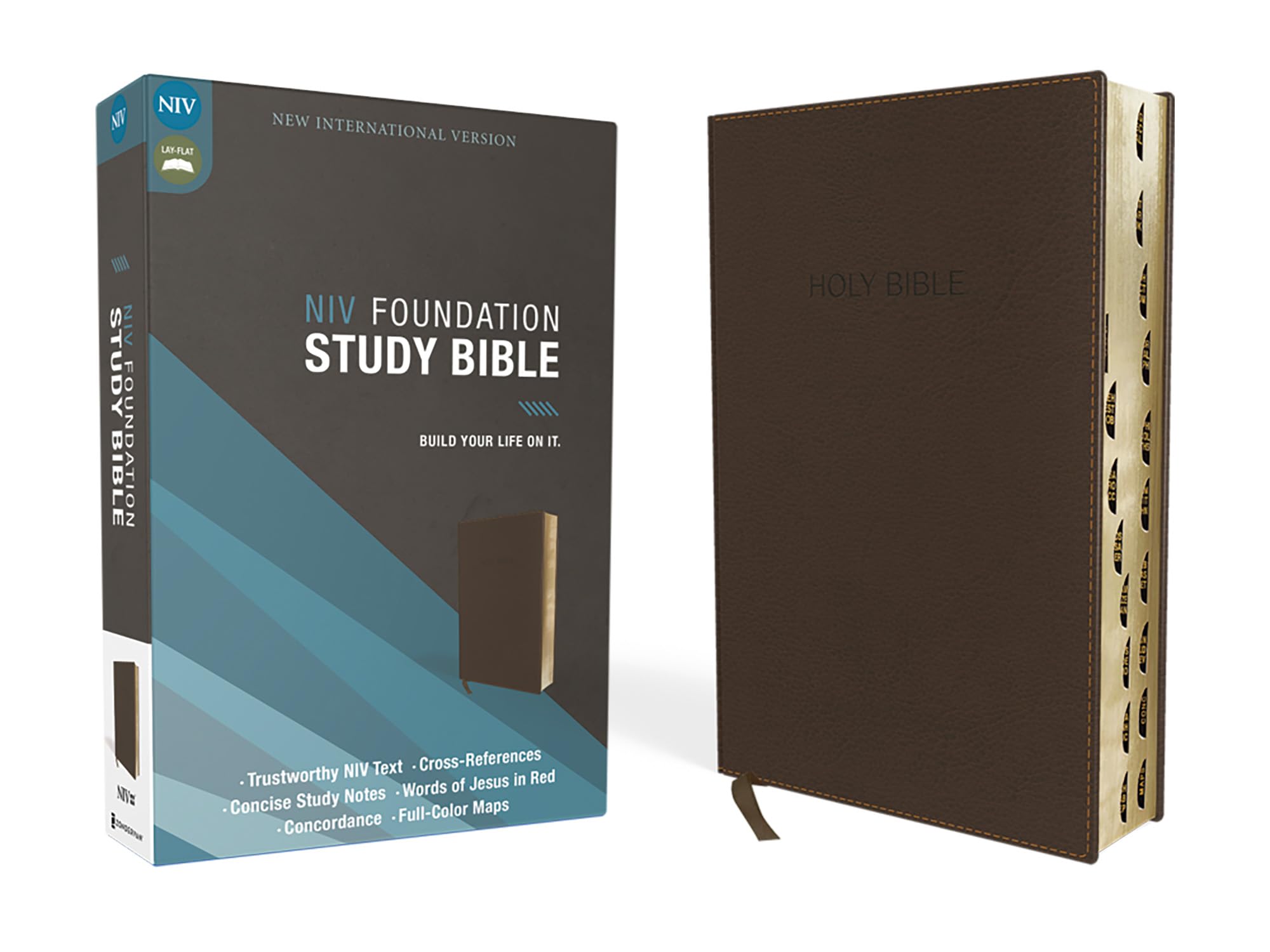 NIV, Foundation Study Bible, Leathersoft, Brown, Red Letter, Thumb Indexed: New International Version, Earth Brown Italian Duo-Tone Film, Art & Culture