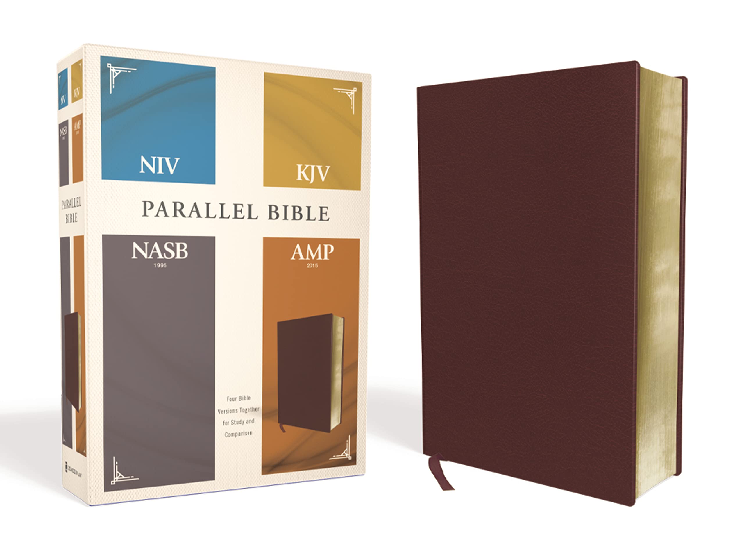 NIV, KJV, NASB, Amplified, Parallel Bible, Bonded Leather, Burgundy: Four Bible Versions Together for Study and Comparison Religion & Esotericism