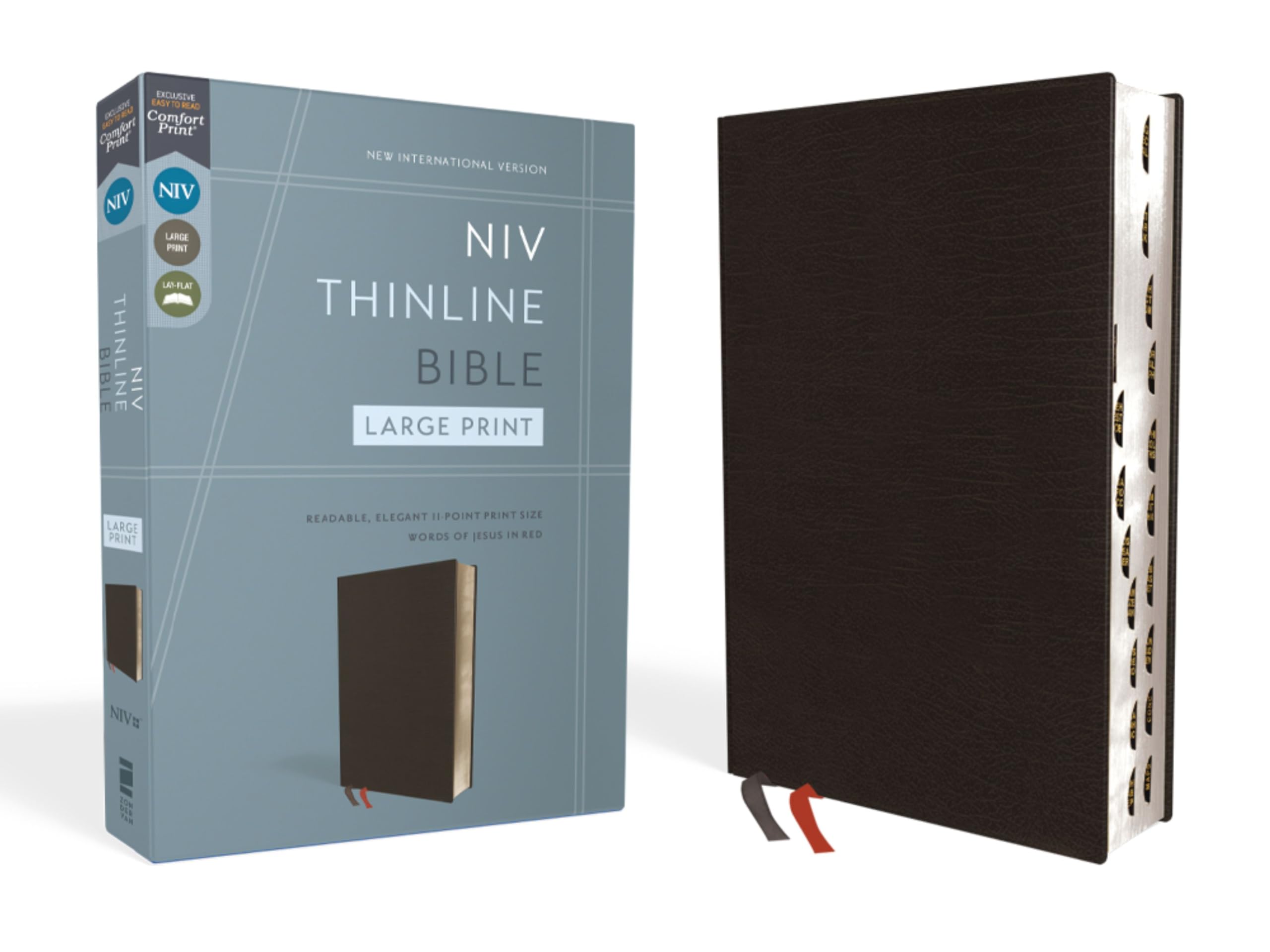 NIV, Thinline Bible, Large Print, Bonded Leather, Black, Red Letter, Thumb Indexed, Comfort Print: New International Version, Black, Thinline, Bonded Film, Art & Culture