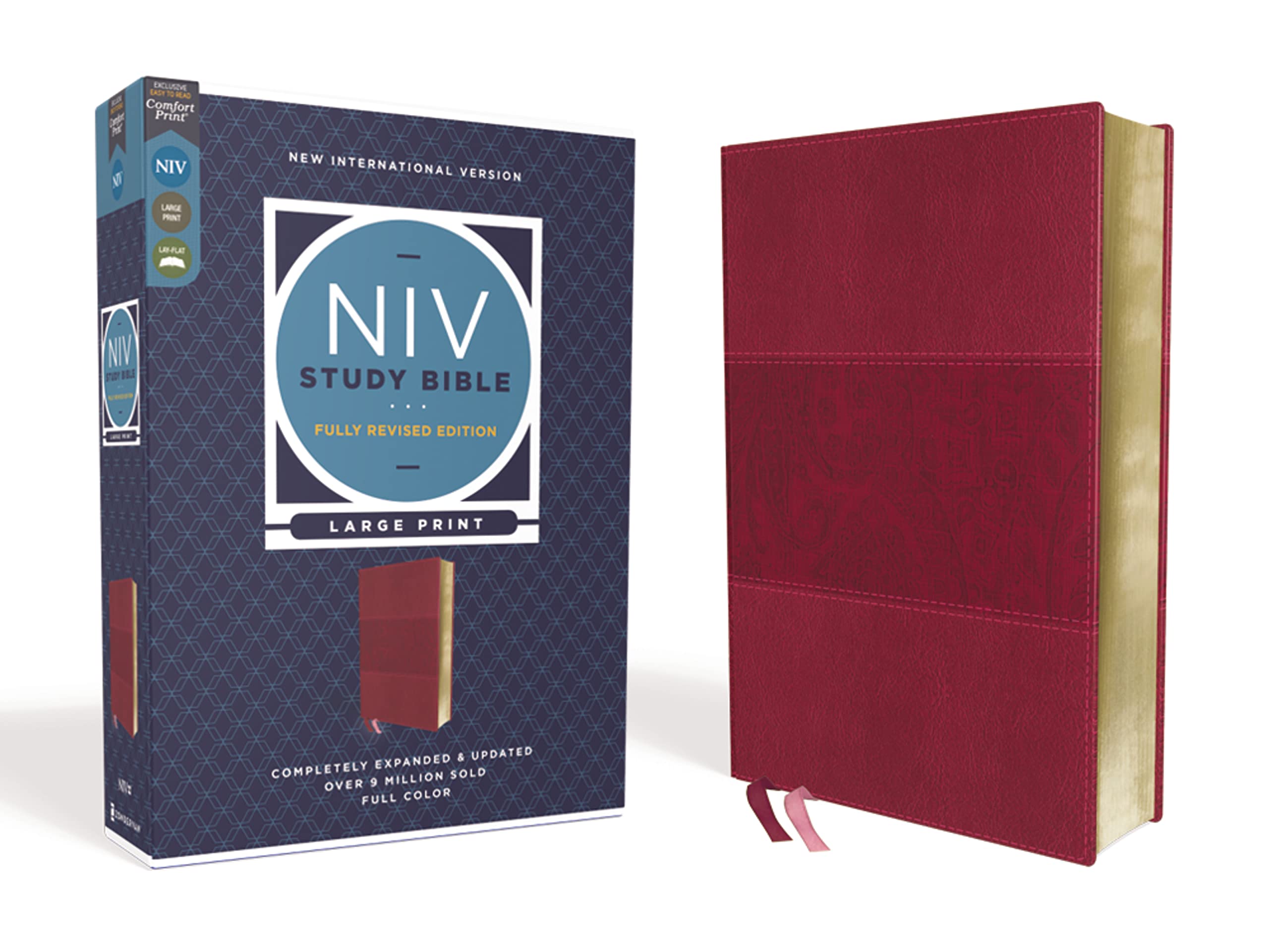 NIV Study Bible, Fully Revised Edition (Study Deeply. Believe Wholeheartedly.), Large Print, Leathersoft, Burgundy, Red Letter, Comfort Print Film, Art & Culture
