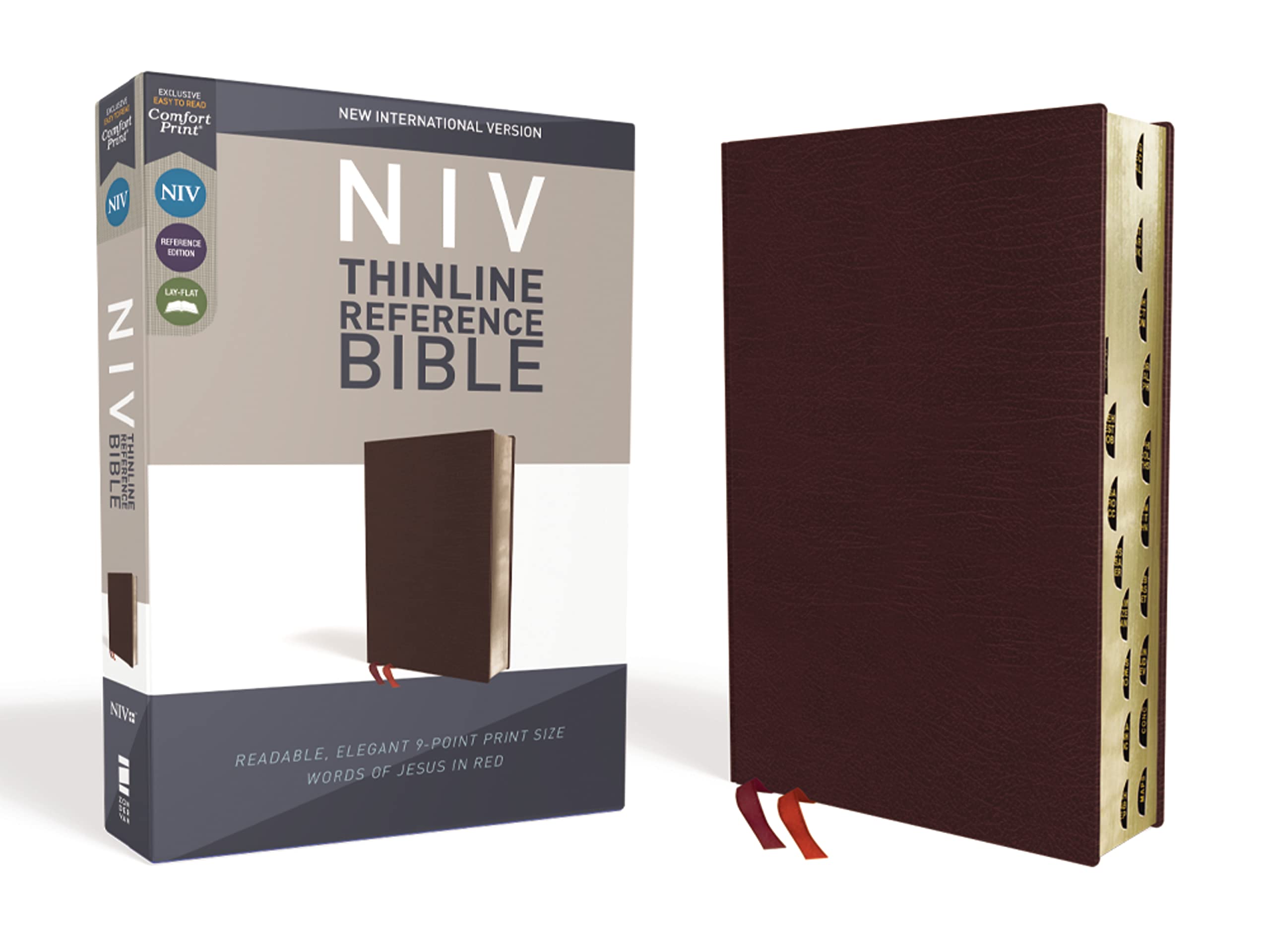 NIV, Thinline Reference Bible (Deep Study at a Portable Size), Bonded Leather, Burgundy, Red Letter, Thumb Indexed, Comfort Print: New International ... Leather, Thinline Reference, Comfort Print Film, Art & Culture