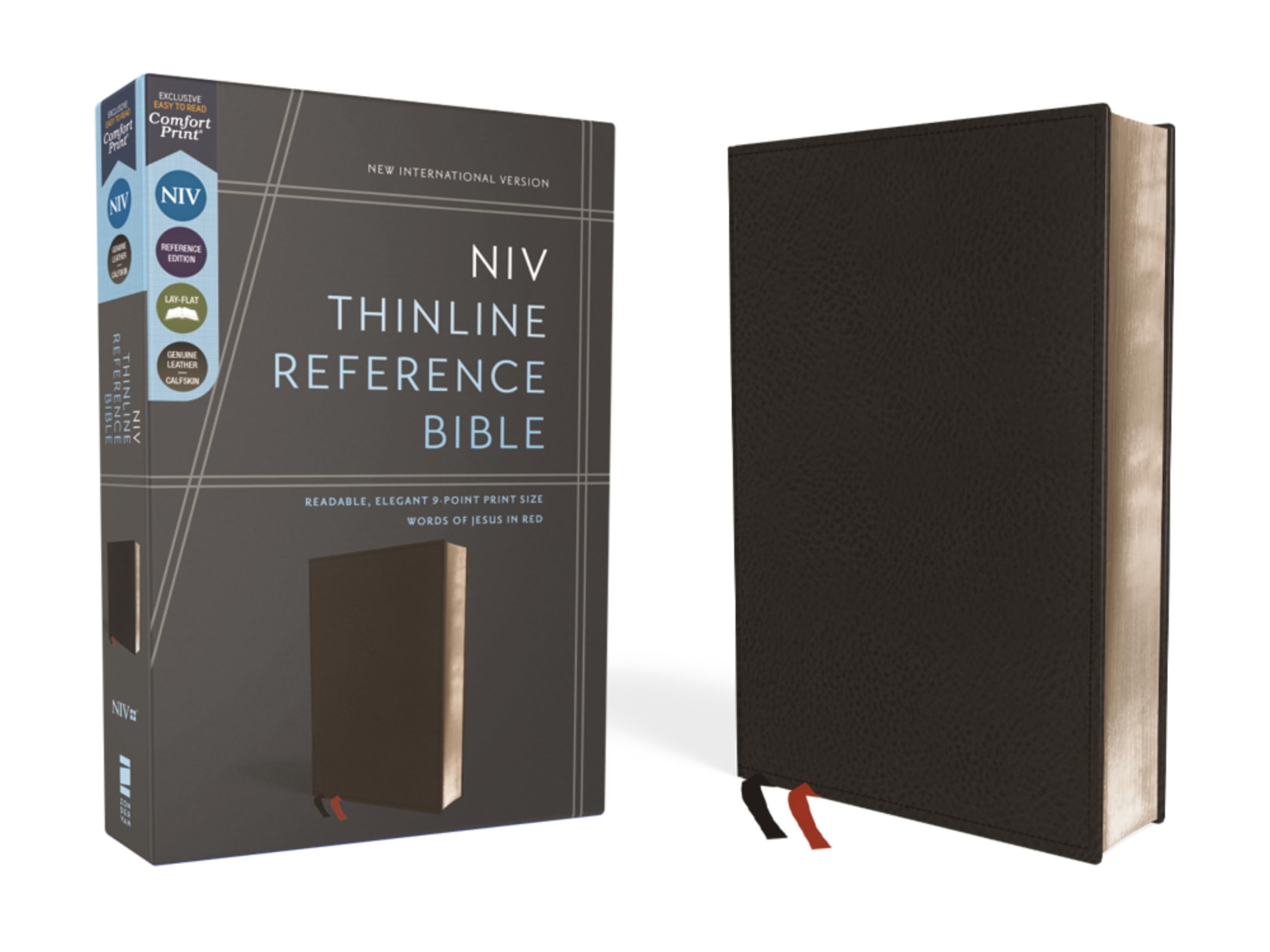 NIV, Thinline Reference Bible (Deep Study at a Portable Size), Genuine Leather, Calfskin, Black, Red Letter, Comfort Print: New International Version, ... Premium Leather Calfskin, Red Letter Edition Film, Art & Culture