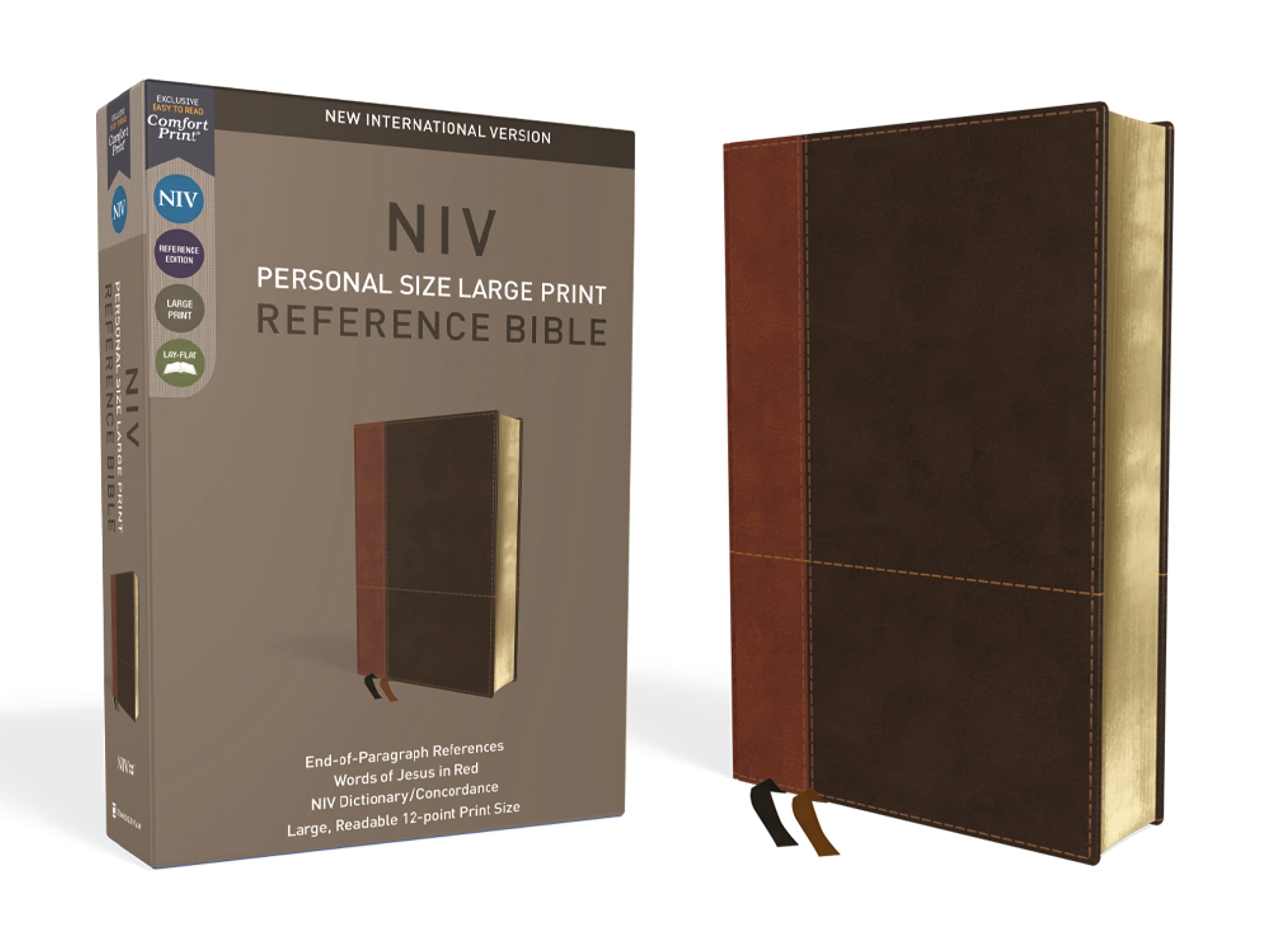 NIV, Personal Size Reference Bible, Large Print, Leathersoft, Tan/Brown, Red Letter, Comfort Print Film, Art & Culture