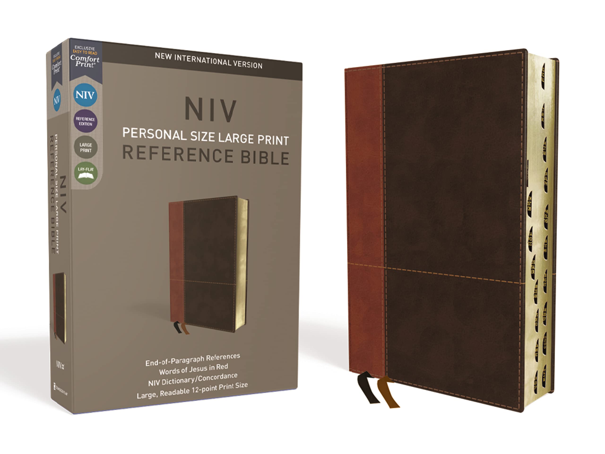 NIV, Personal Size Reference Bible, Large Print, Leathersoft, Tan/Brown, Red Letter, Thumb Indexed, Comfort Print: New International Version, Brown, ... Bible: Red Letter Edition, Comfort Print Film, Art & Culture