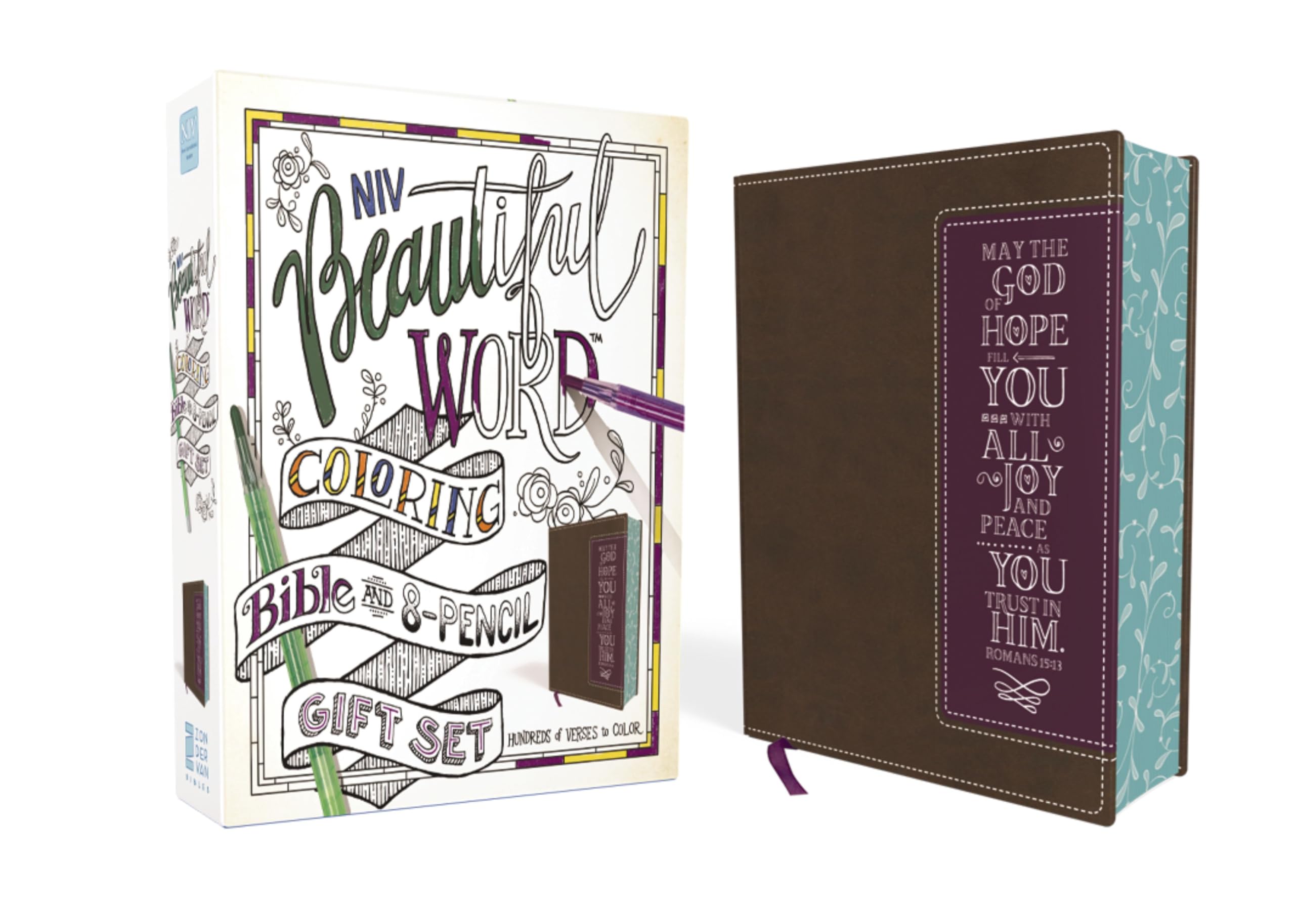 NIV, Beautiful Word Coloring Bible and 8-Pencil Gift Set, Leathersoft, Brown/Purple: Hundreds of Verses to Color Film, Art & Culture