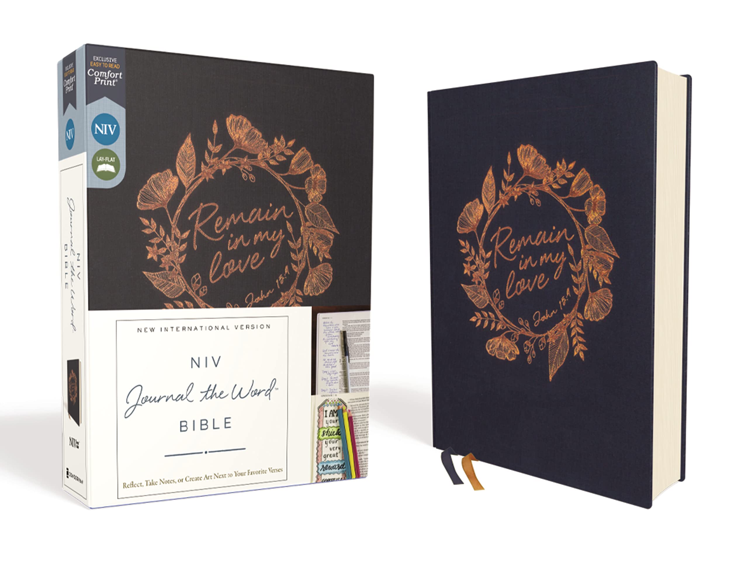 NIV, Journal the Word Bible (With Space for Your Own Artwork), Cloth over Board, Navy, Red Letter, Comfort Print: Reflect, Take Notes, or Create Art Next to Your Favorite Verses General education