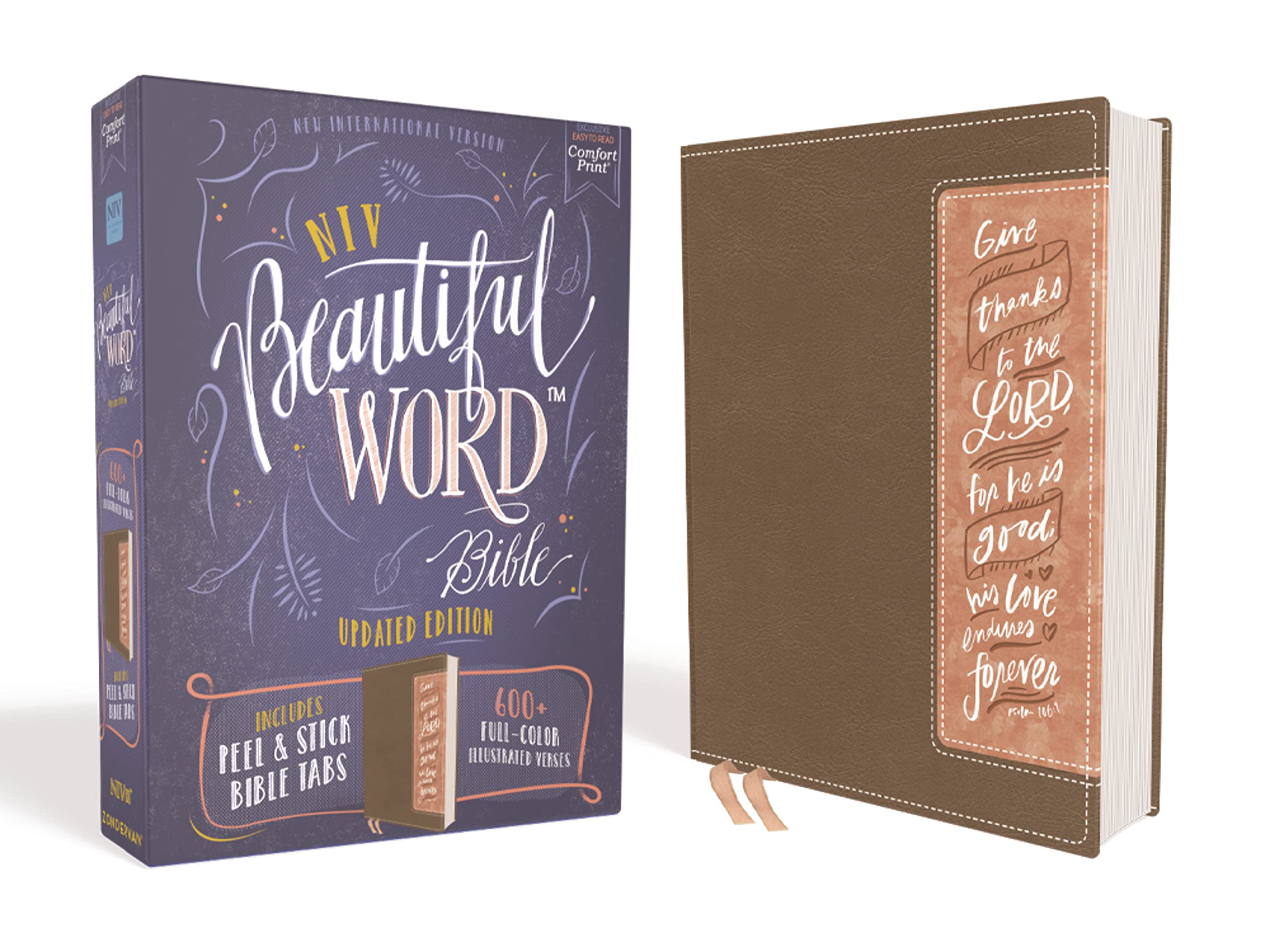 NIV, Beautiful Word Bible, Updated Edition, Peel/Stick Bible Tabs, Leathersoft, Brown/Pink, Red Letter, Comfort Print: 600+ Full-Color Illustrated Verses Film, Art & Culture
