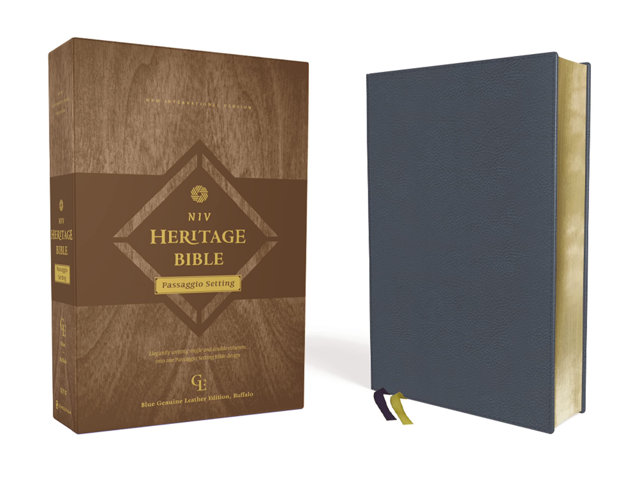 NIV, Heritage Bible, Passaggio Setting, Genuine Leather, Buffalo, Blue, Line Matched, Art Gilded Edges, Comfort Print: Elegantly uniting single and double columns into one Bible design Religion & Esotericism