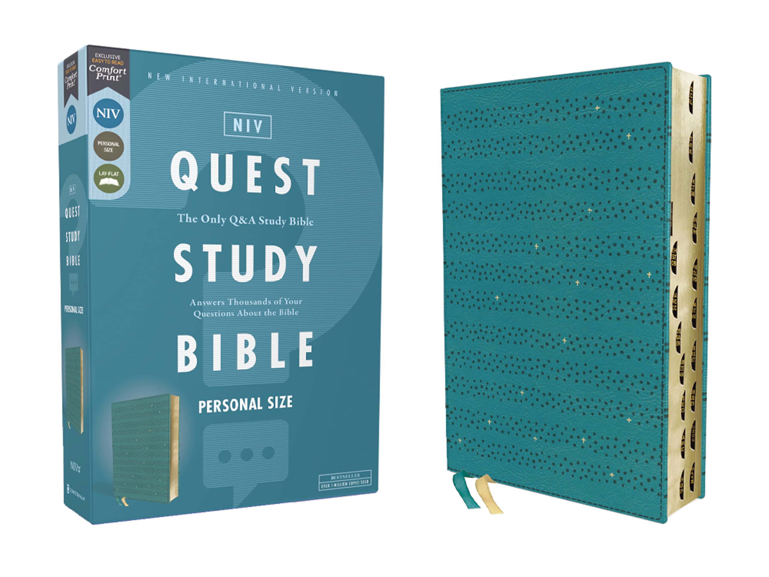 NIV, Quest Study Bible, Personal Size, Leathersoft, Teal, Thumb Indexed, Comfort Print: The Only Q and A Study Bible Religion & Esotericism