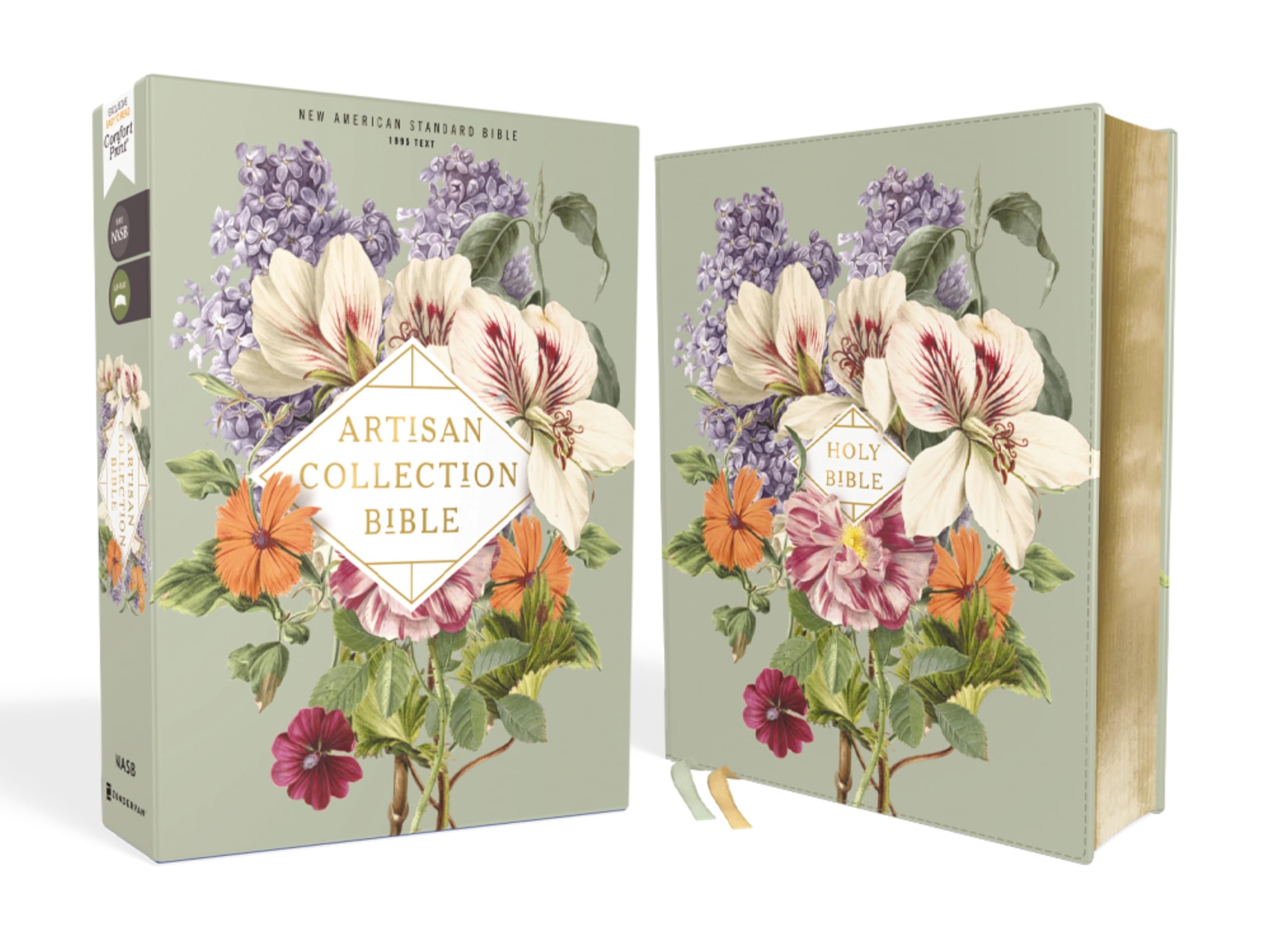 Nasb, Artisan Collection Bible, Leathersoft, Sage Floral, Red Letter Edition, 1995 Text, Comfort Print Self-help