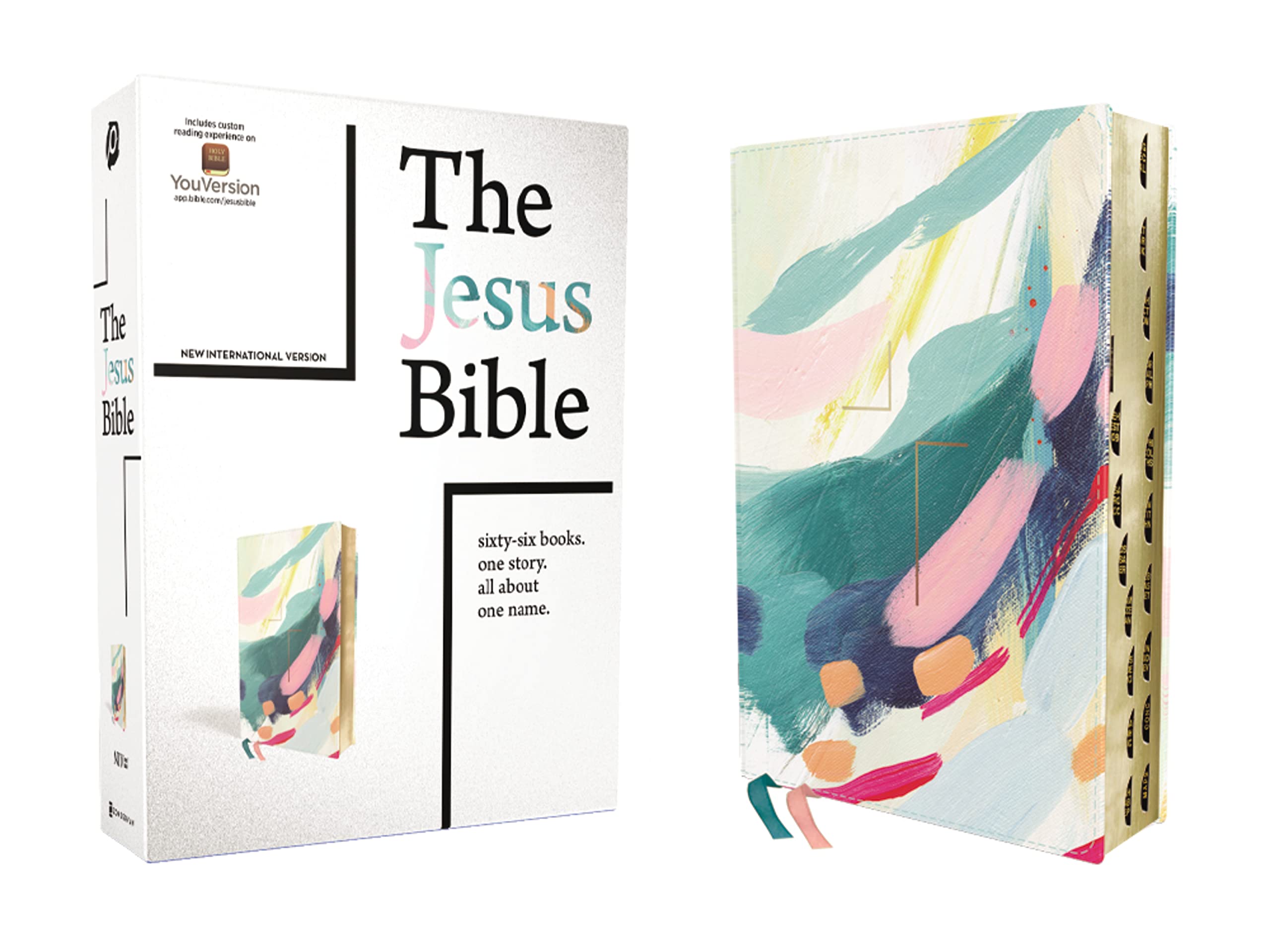 The Jesus Bible Artist Edition, NIV, (With Thumb Tabs to Help Locate the Books of the Bible), Leathersoft, Multi-color/Teal, Thumb Indexed, Comfort ... Version, Multi-color/teal, Leathersoft Religion & Esotericism