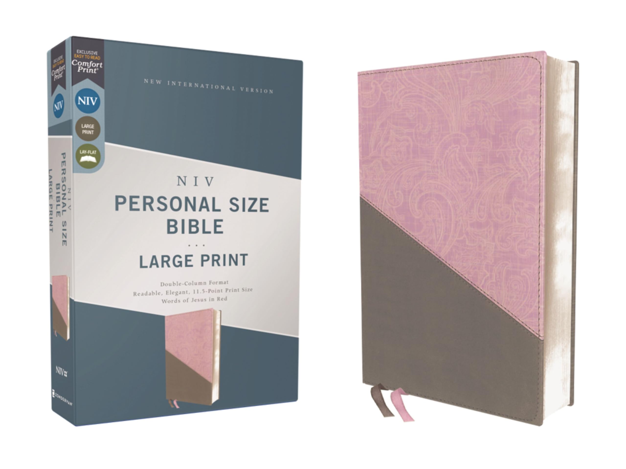 NIV, Personal Size Bible, Large Print, Leathersoft, Pink/Gray, Red Letter, Thumb Indexed, Comfort Print: New International Version, Pink/gray, Leathersoft, Personal Size, Comfort Print, Red Letter Religion & Esotericism