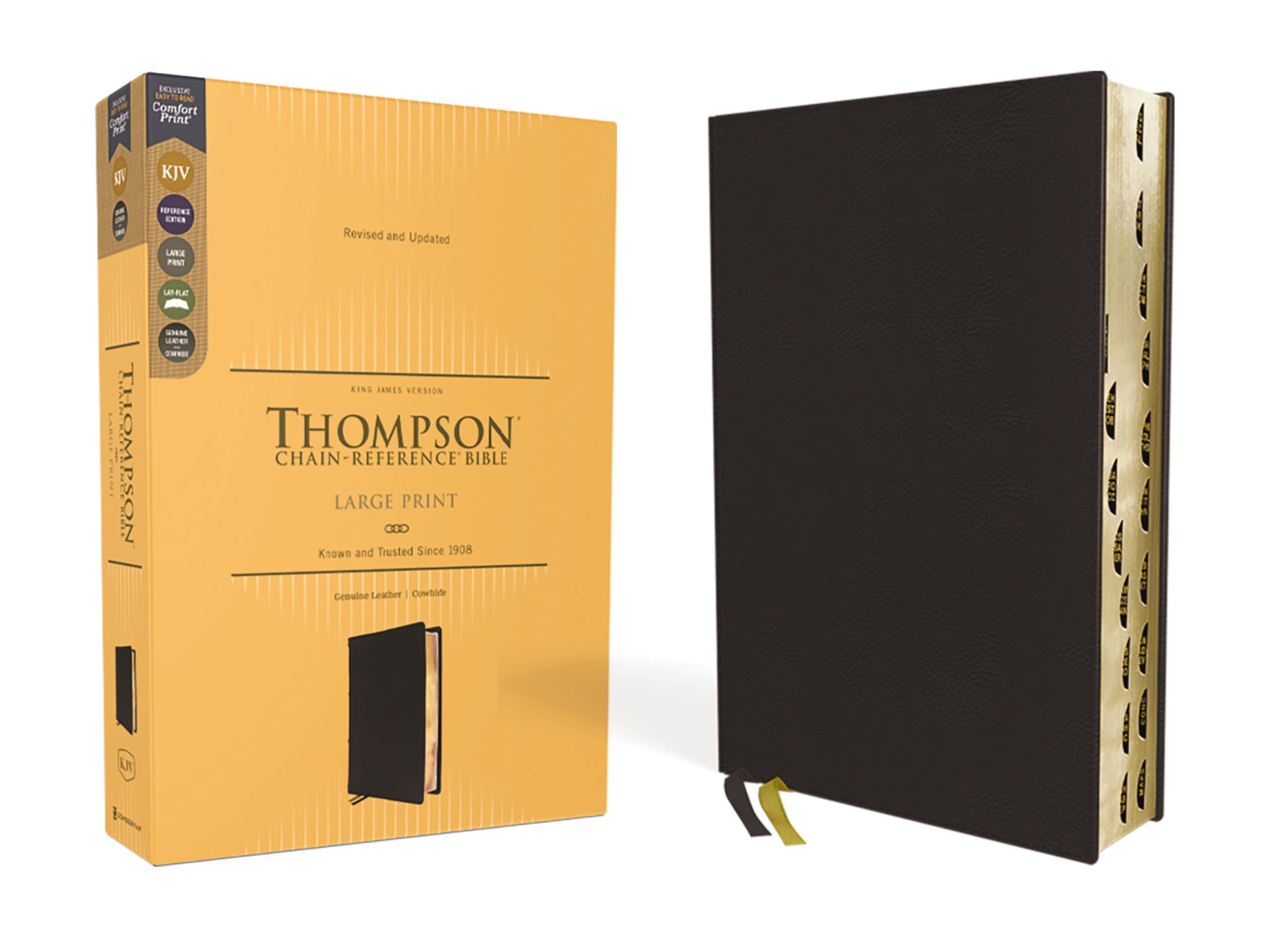 KJV, Thompson Chain-Reference Bible, Large Print, Genuine Leather, Cowhide, Black, Red Letter, Thumb Indexed, Comfort Print: King James Version, ... Cowhide, Art Gilded Edges, Red Letter Social Sciences
