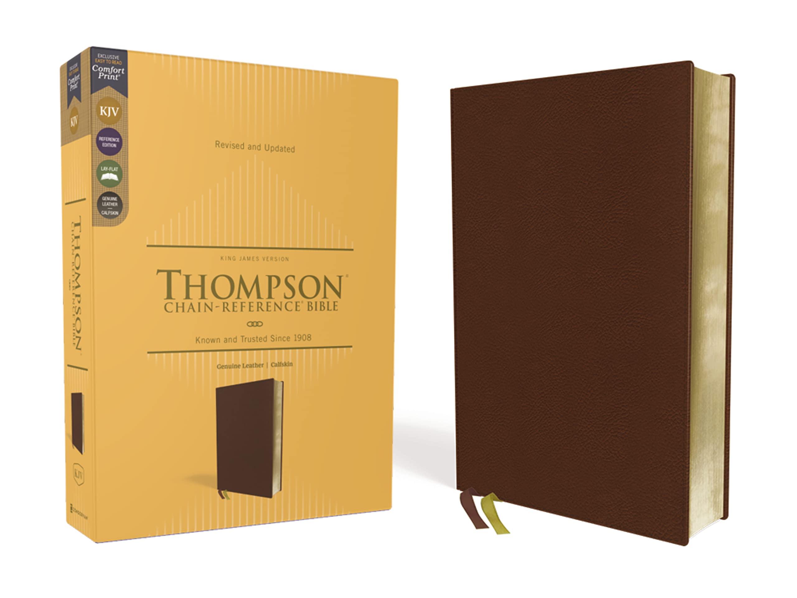 KJV, Thompson Chain-Reference Bible, Genuine Leather, Calfskin, Brown, Red Letter, Comfort Print Social Sciences