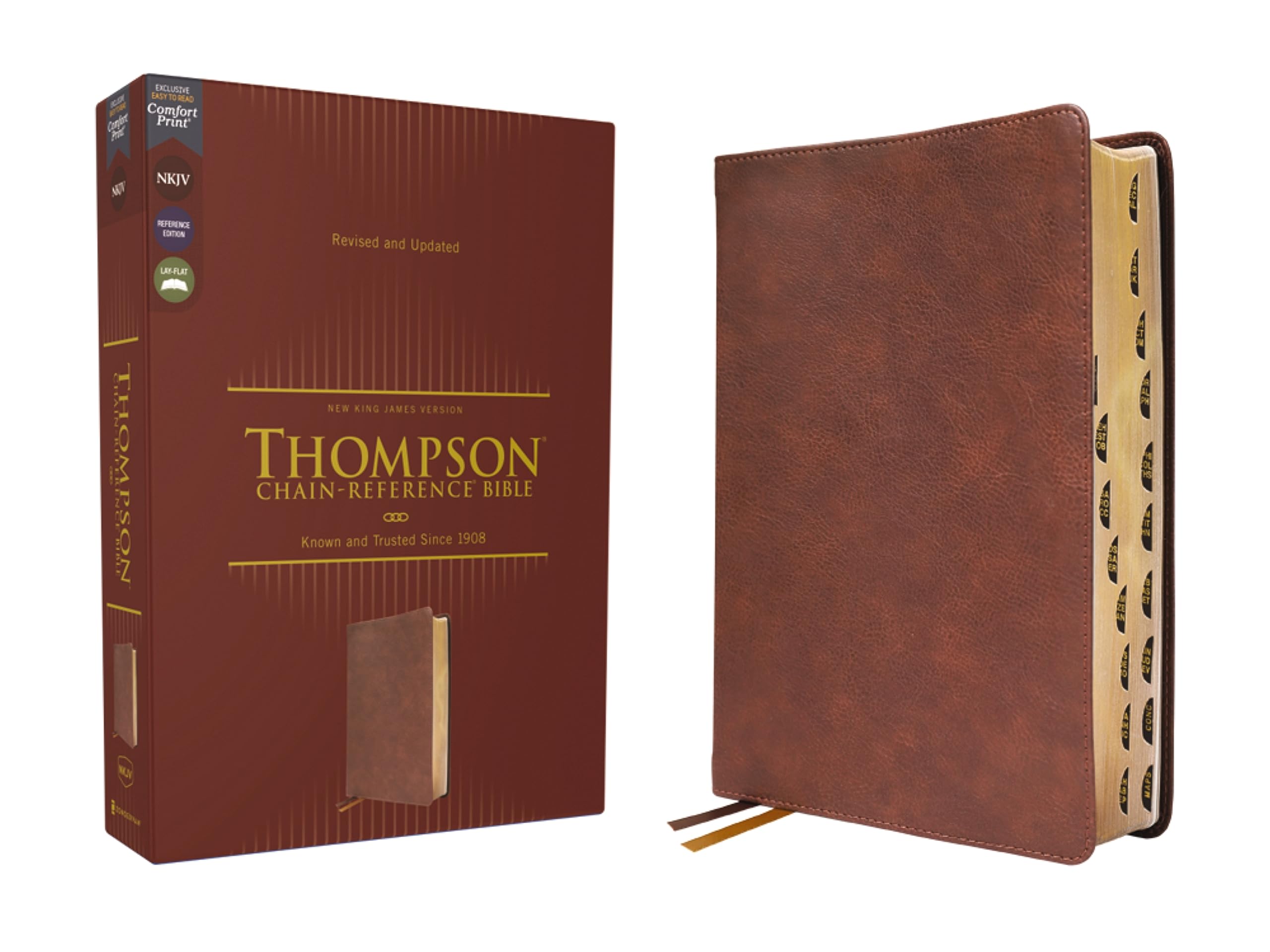 NKJV, Thompson Chain-Reference Bible, Leathersoft, Brown, Red Letter, Thumb Indexed, Comfort Print Social Sciences