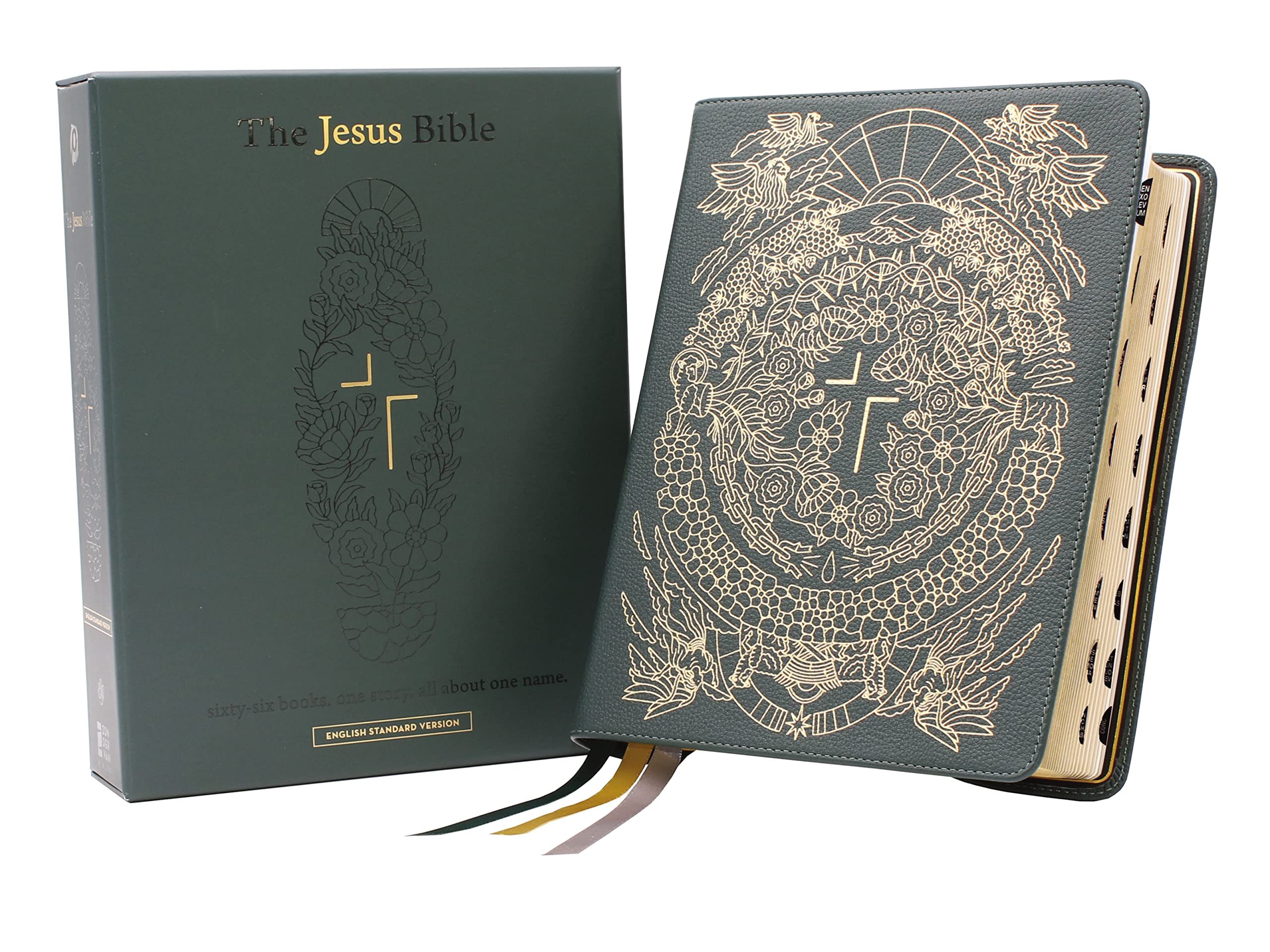The Jesus Bible Artist Edition, ESV, (With Thumb Tabs to Help Locate the Books of the Bible), Genuine Leather, Calfskin, Green, Limited Edition, Thumb ... Version, Green, Genuine Leather, Calfskin Religion & Esotericism
