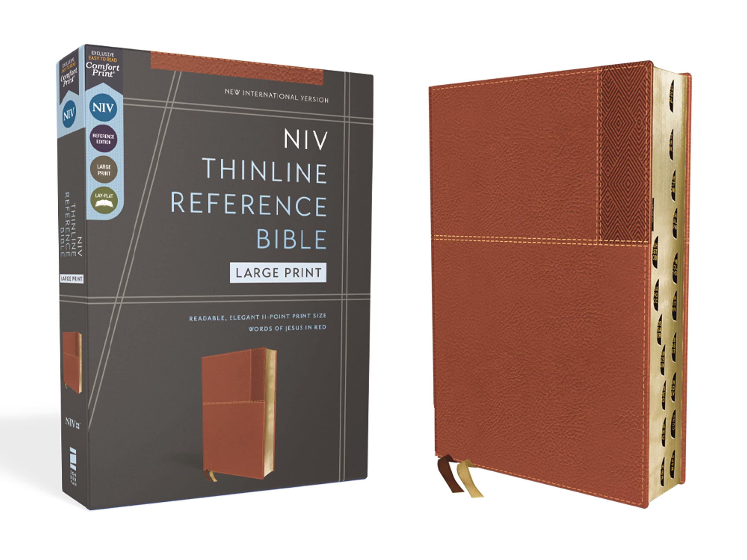 NIV, Thinline Reference Bible (Deep Study at a Portable Size), Large Print, Leathersoft, Brown, Red Letter, Thumb Indexed, Comfort Print: New ... Thinline Reference, Red Letter, Comfort Print Religion & Esotericism