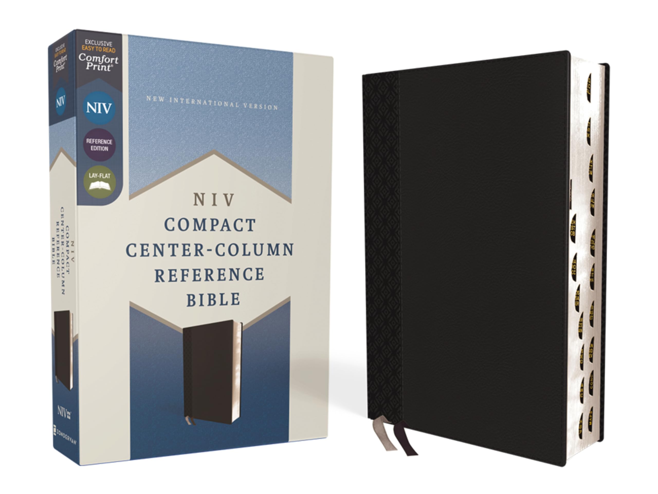 NIV, Compact Center-Column Reference Bible, Leathersoft, Black, Red Letter, Thumb Indexed, Comfort Print: New International Version, Black, ... Two Satin Ribbon Markers, Full-Color Maps Religion & Esotericism