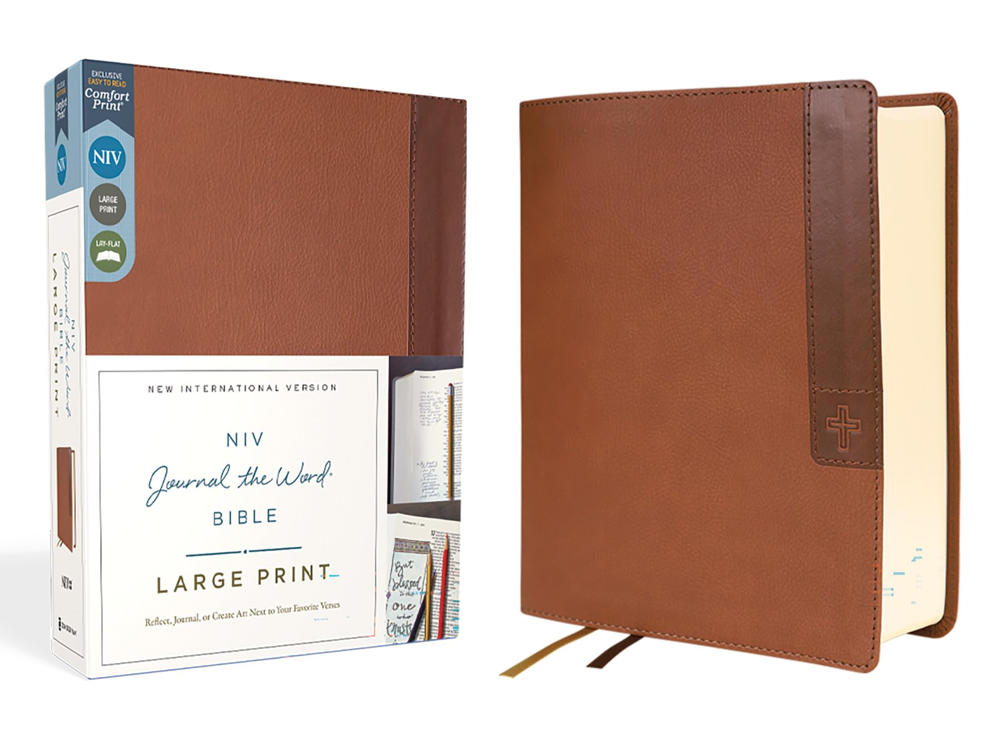Niv, Journal the Word Bible (Perfect for Note-Taking), Large Print, Leathersoft, Brown, Red Letter, Comfort Print Self-help