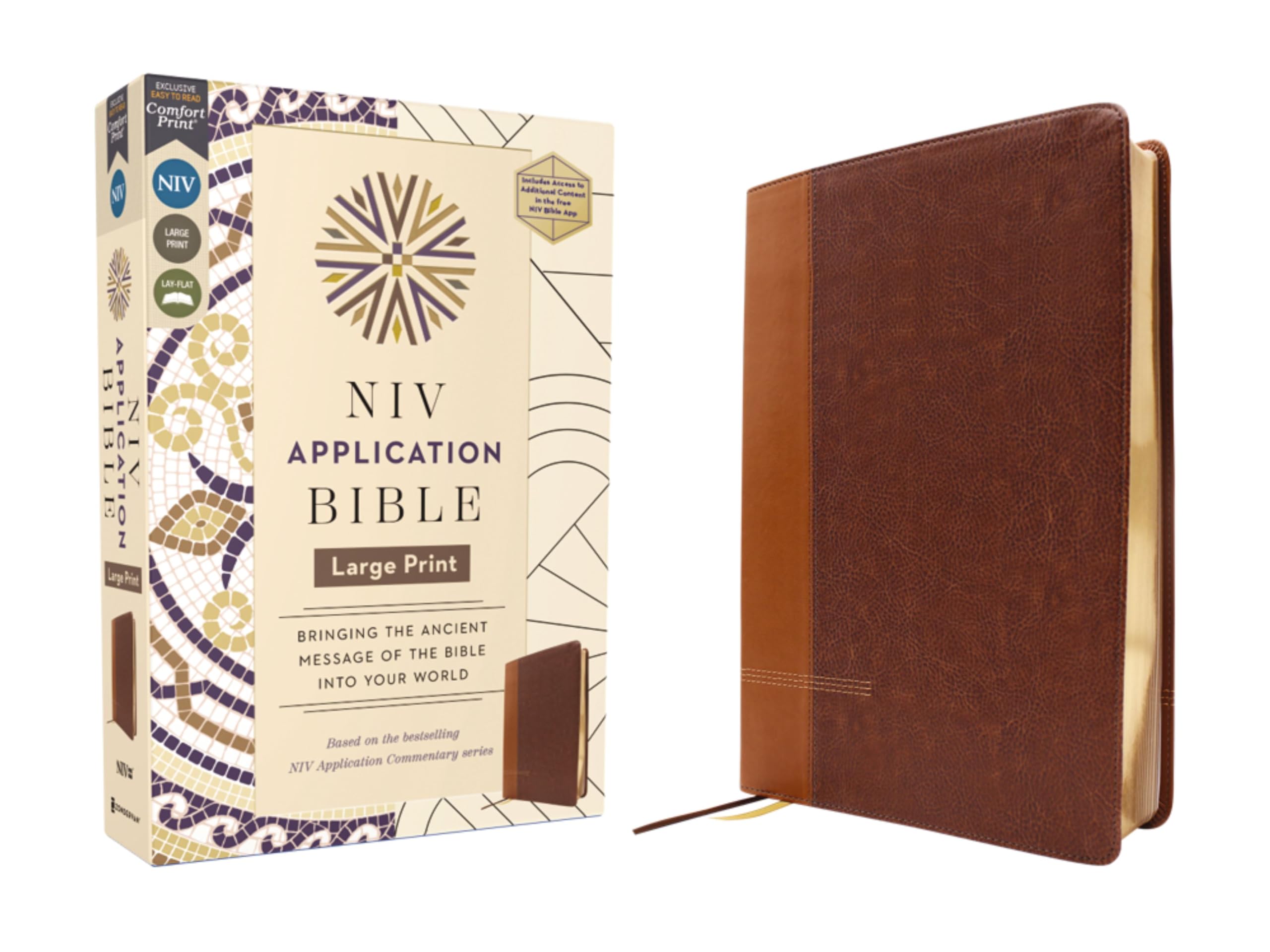 NIV Application Bible, Large Print, Leathersoft, Brown, Red Letter, Comfort Print: Bringing the Ancient Message of the Bible into Your World (NIV Application Commentary Resources) Religion & Esotericism