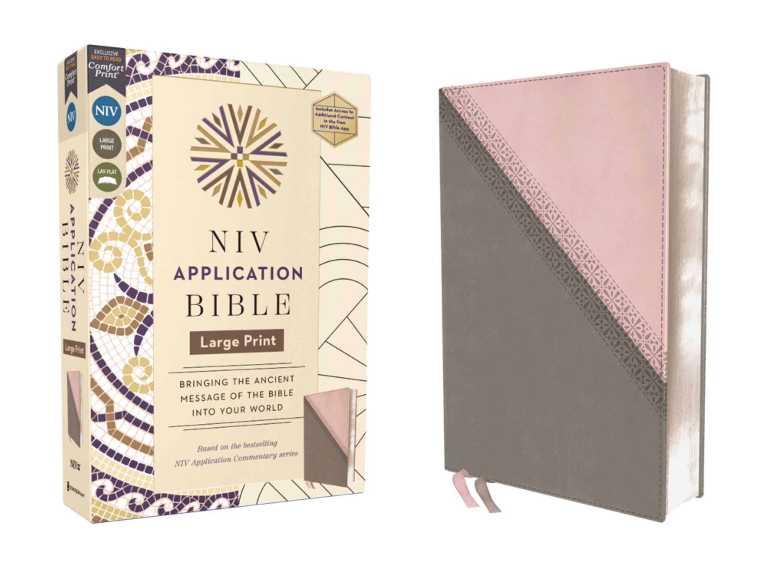 NIV Application Bible, Large Print, Leathersoft, Pink/Gray, Red Letter, Comfort Print: Bringing the Ancient Message of the Bible into Your World (NIV Application Commentary Resources) Religion & Esotericism