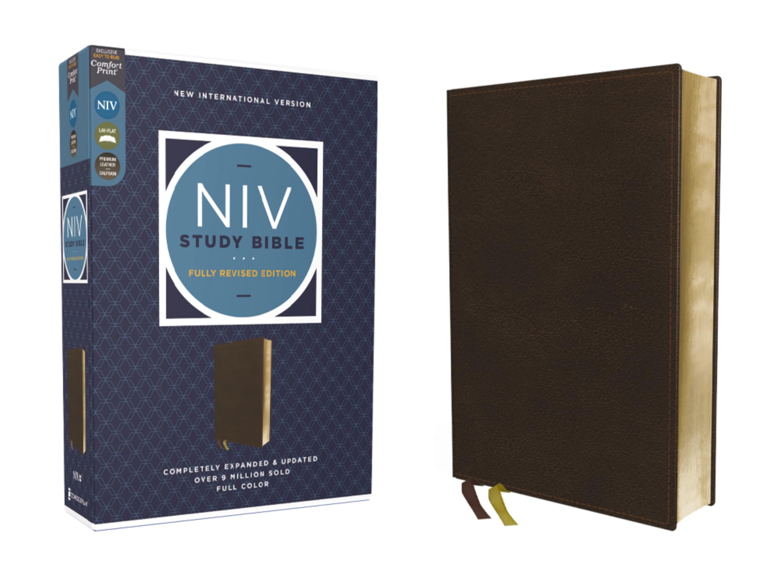 NIV Study Bible, Fully Revised Edition (Study Deeply. Believe Wholeheartedly.), Genuine Leather, Calfskin, Brown, Red Letter, Comfort Print: New ... Red Letter, Comfort Print, Ribbon Marker Religion & Esotericism