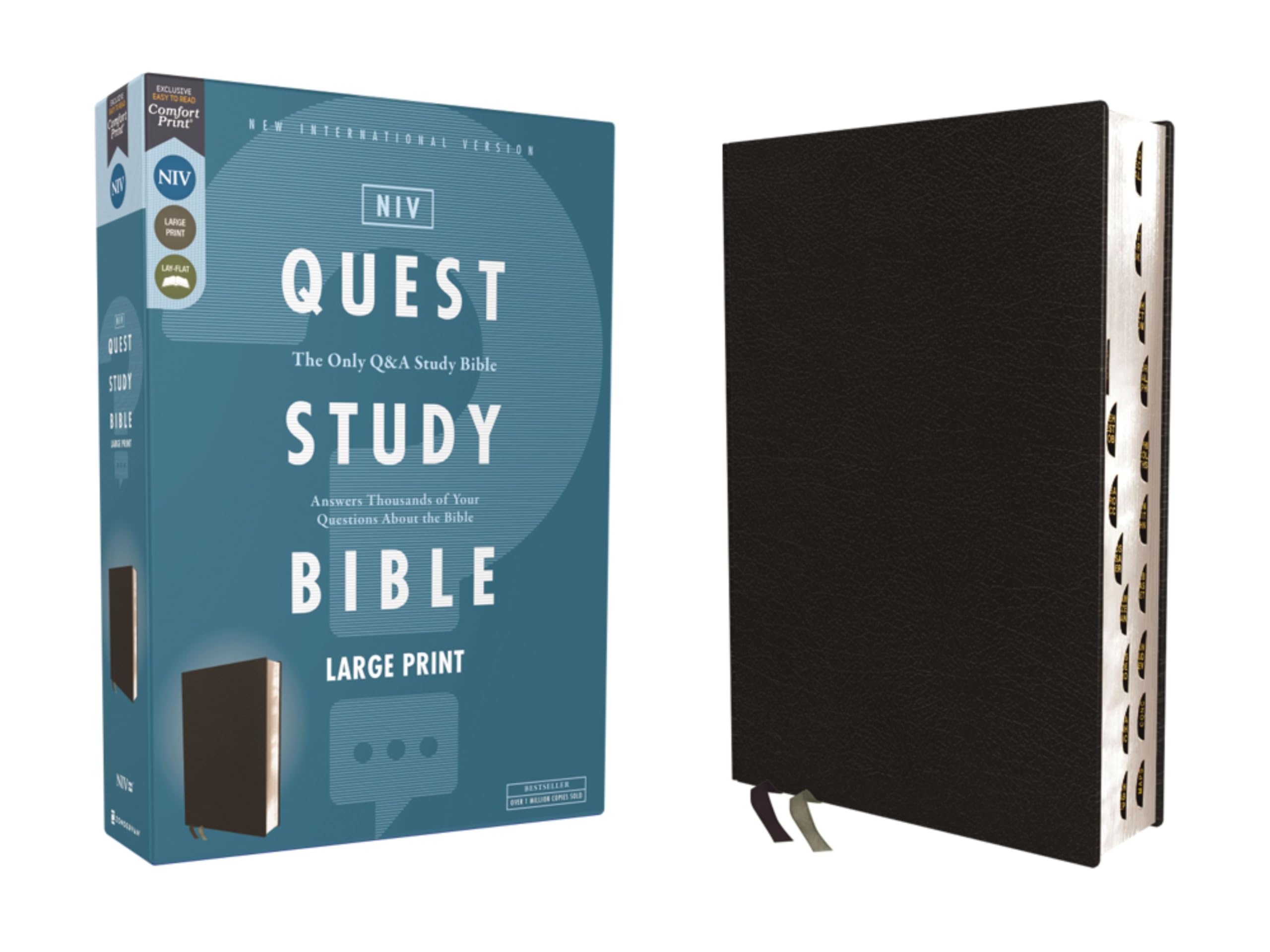 NIV, Quest Study Bible, Large Print, Bonded Leather, Black, Thumb Indexed, Comfort Print: The Only Q and A Study Bible Religion & Esotericism