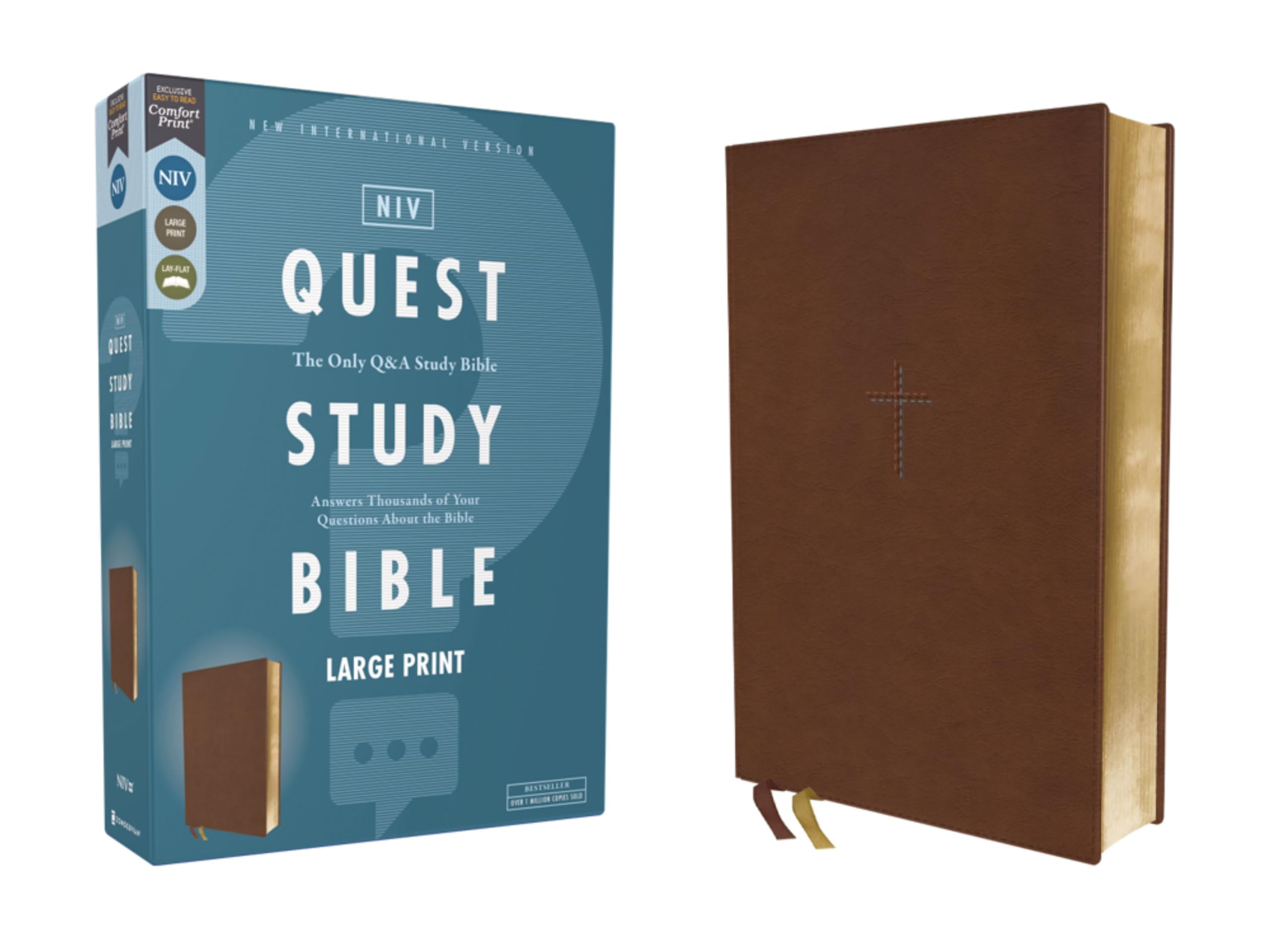 NIV, Quest Study Bible, Large Print, Leathersoft, Brown, Comfort Print: The Only Q and A Study Bible Religion & Esotericism