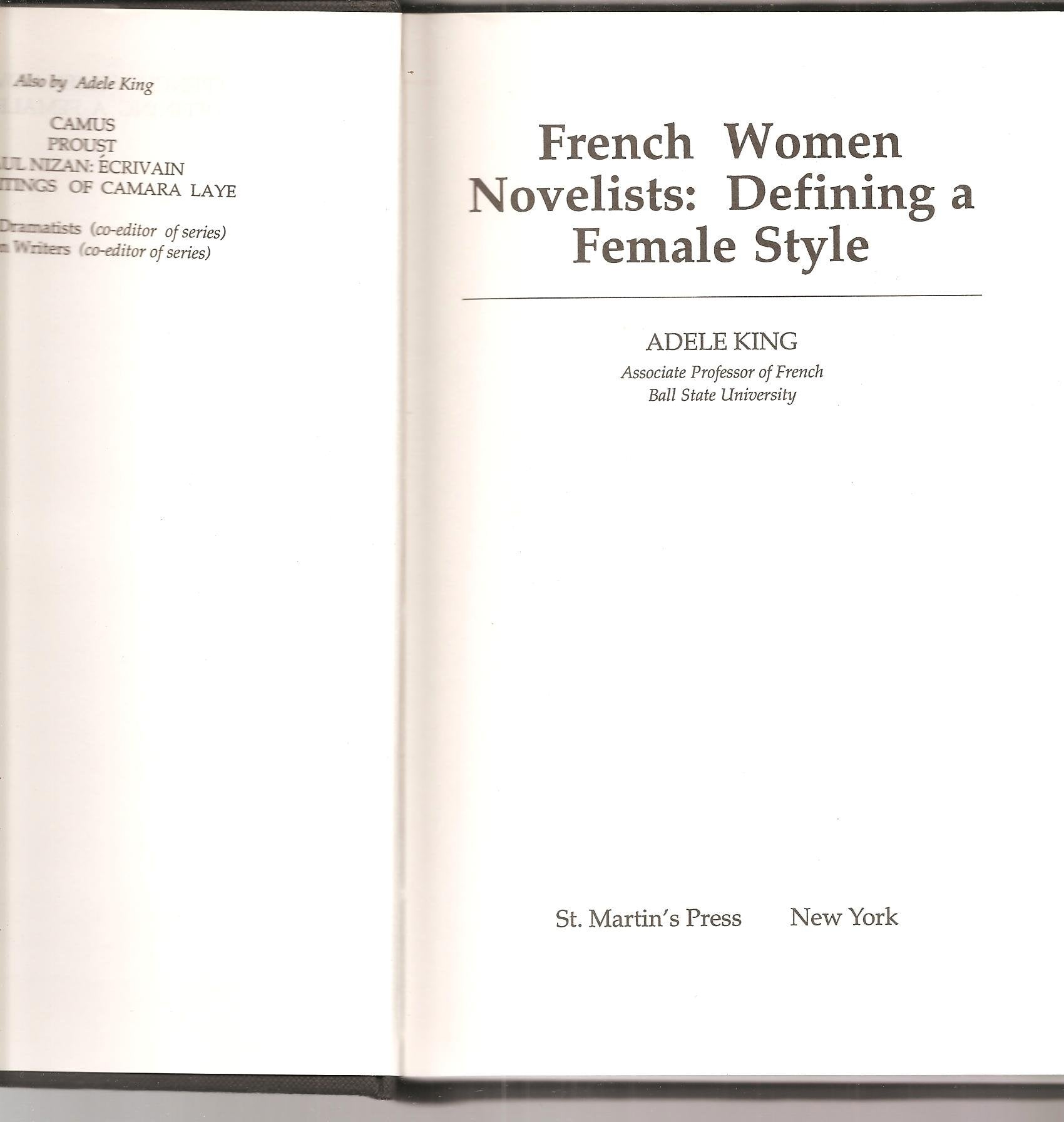 French Women Novelists: Defining a Female Style Books
