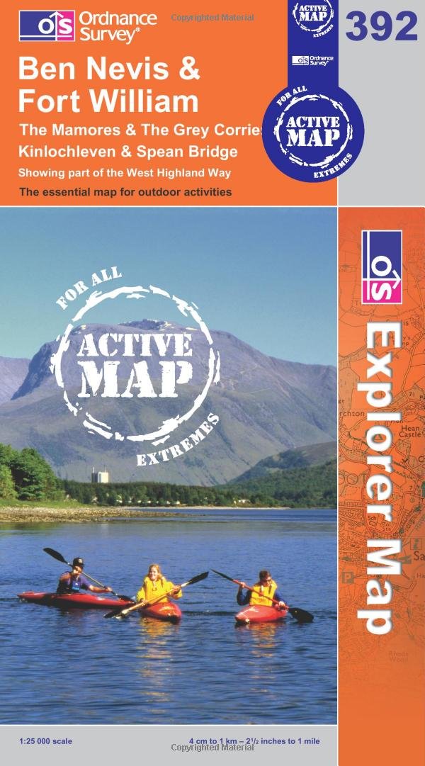 Ben Nevis and Fort William, The Mamores and the Grey Corries, Kinlochleven and Spean Bridge (OS Explorer Map Active) Maps & Plans