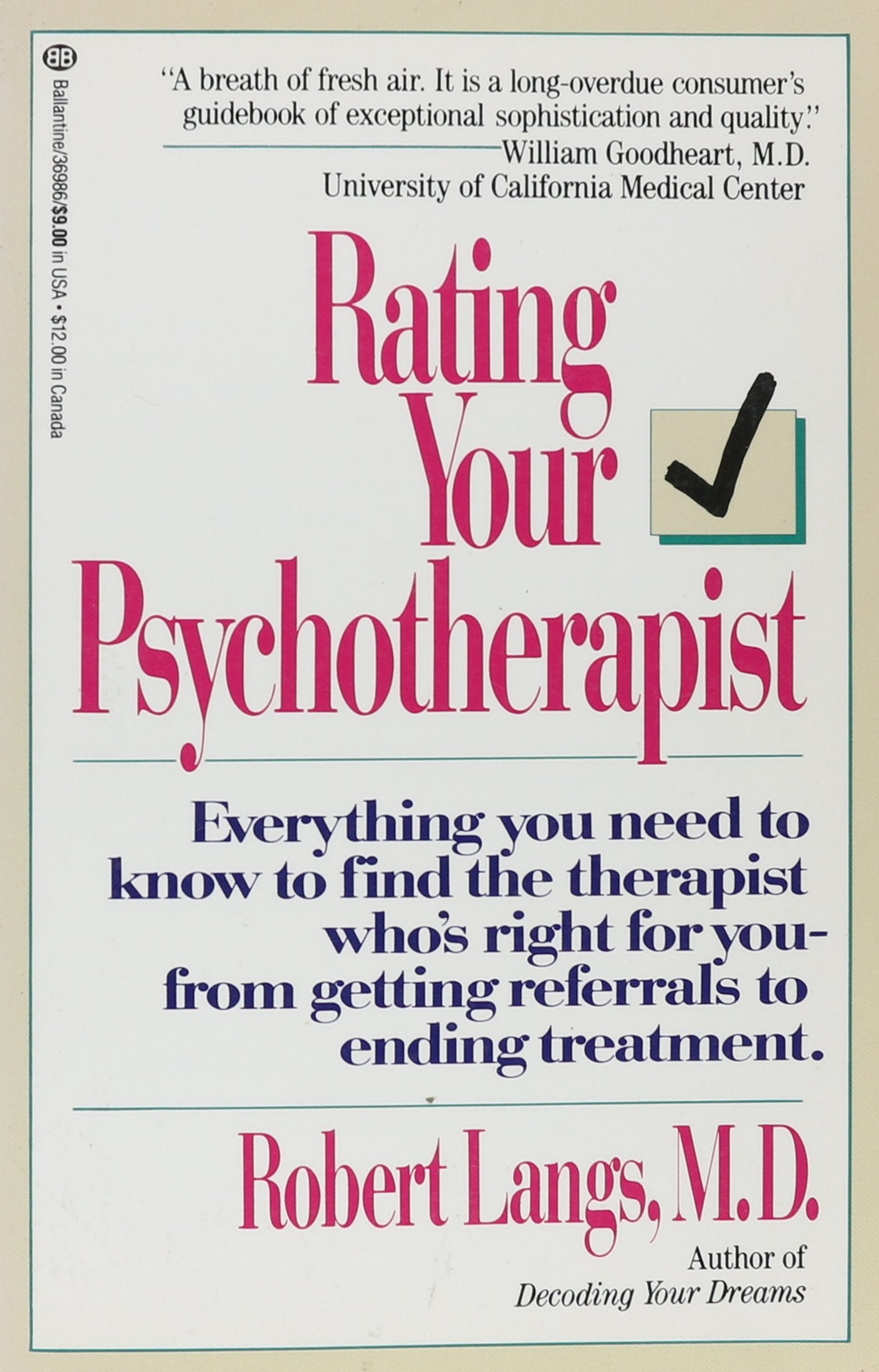 Rating Your Psychotherapist Psychology Books