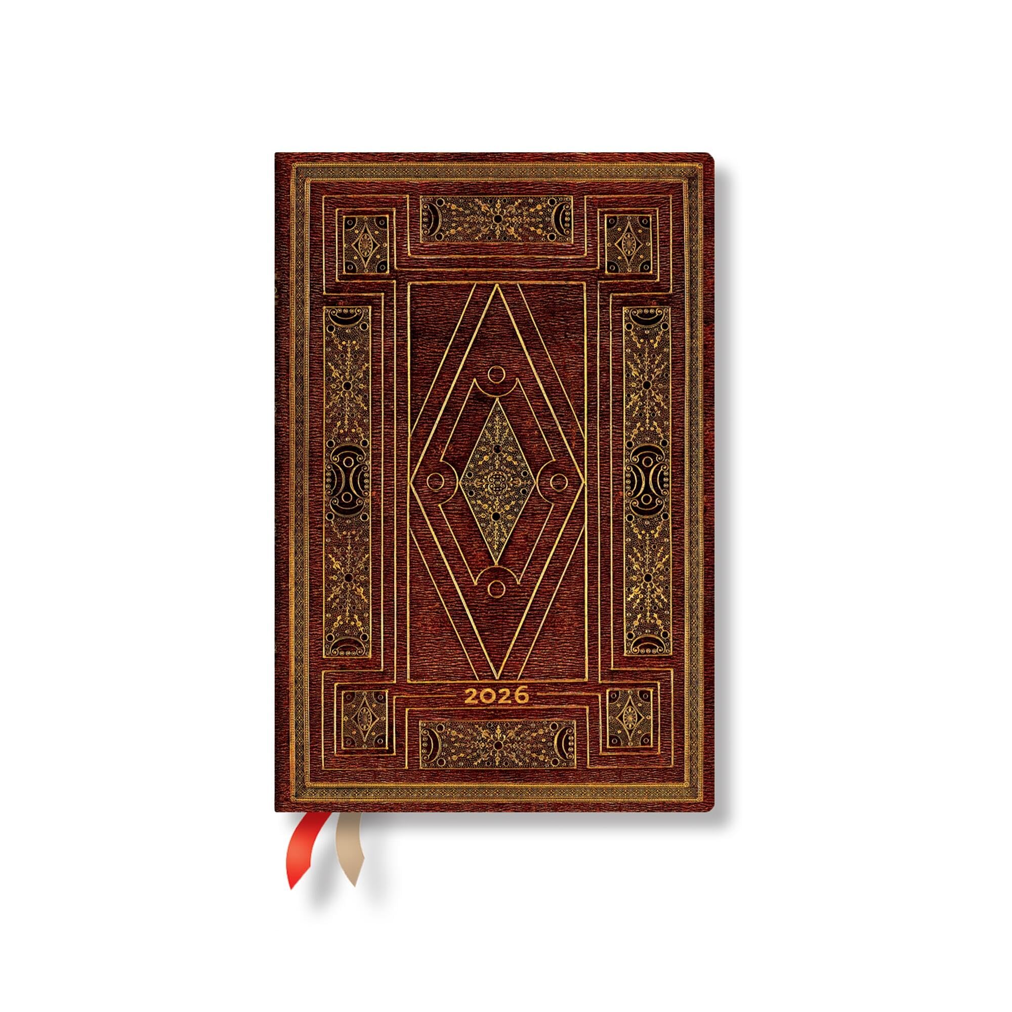 Paperblanks | 2026 First Folio | Shakespeare's Library | 12-Month Planner | Mini | Horizontal | Elastic Band | 160 Pg | 100 GSM Poetry