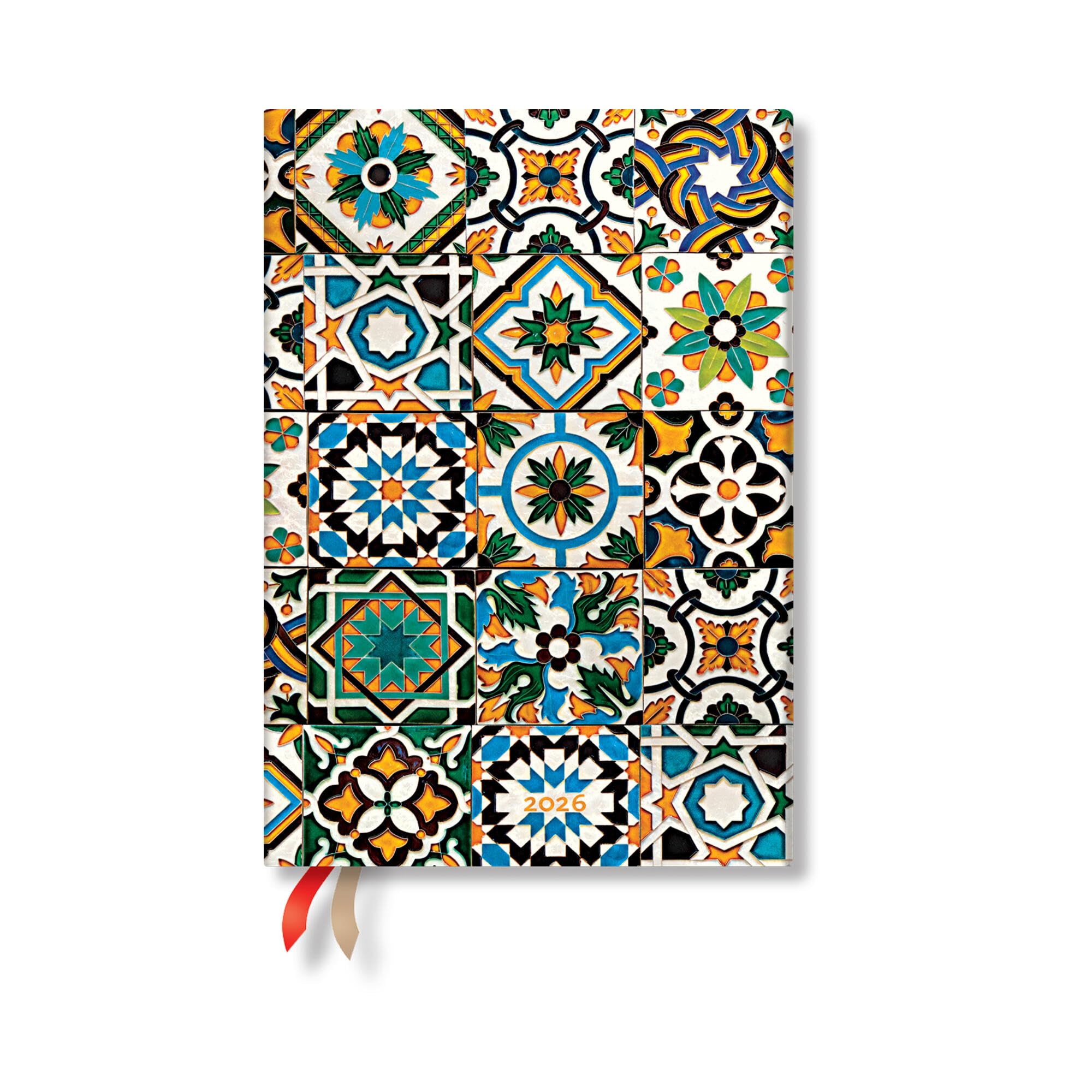 Paperblanks | 2026 Porto | Portuguese Tiles | 12-Month Planner | Midi | Day-at-a-Time | Elastic Band | 416 Pg | 80 GSM Architecture