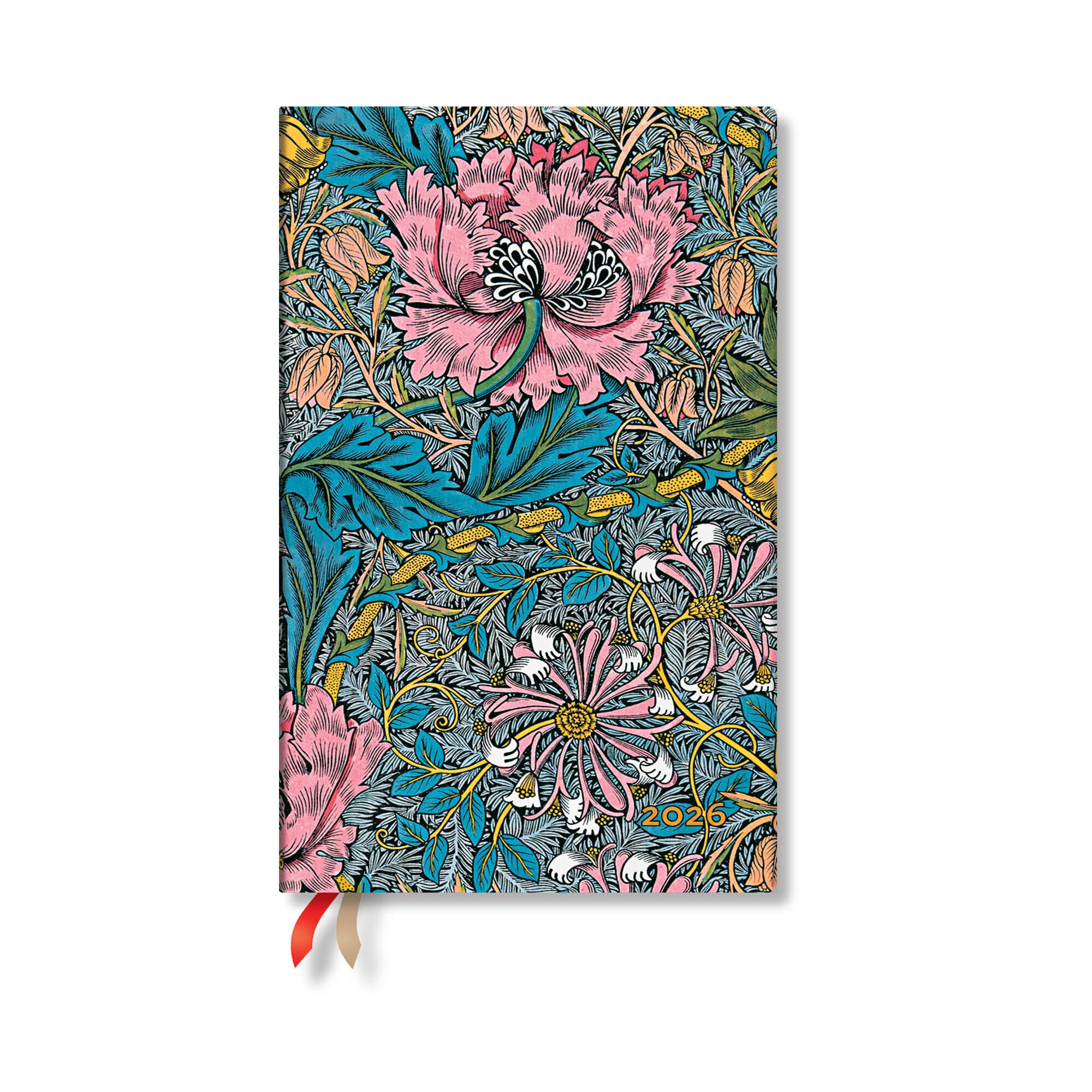 Paperblanks | 2026 Morris Pink Honeysuckle | William Morris | 12-Month Planner Flexis | Maxi | Horizontal | Elastic Band | 176 Pg | 100 GSM Mathematics