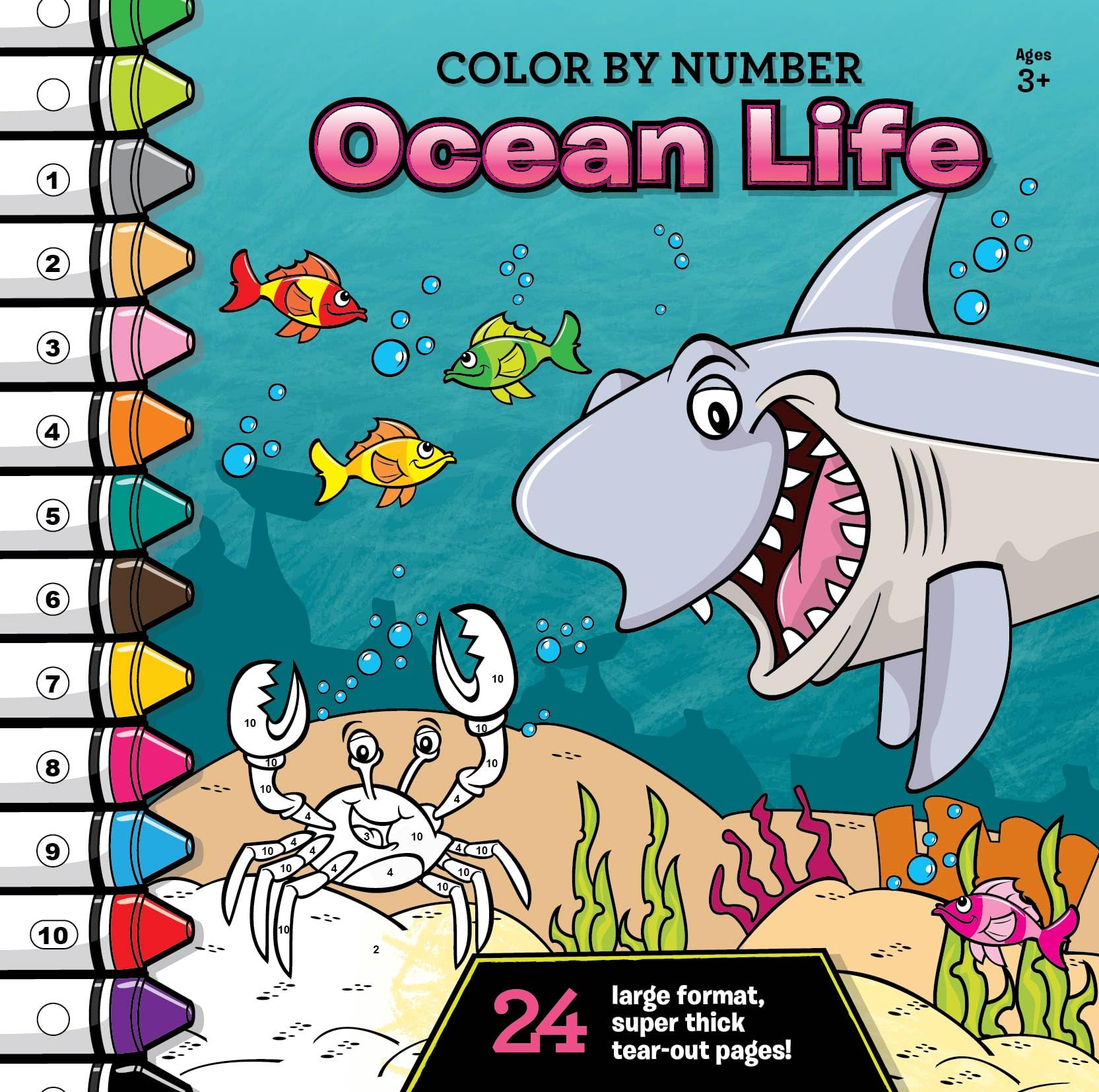 Color by Number: Ocean Life - Coloring Books for Kids 4-6 Years Old, Super Thick Pages, Tear-Out for Display Tiptoi & Games