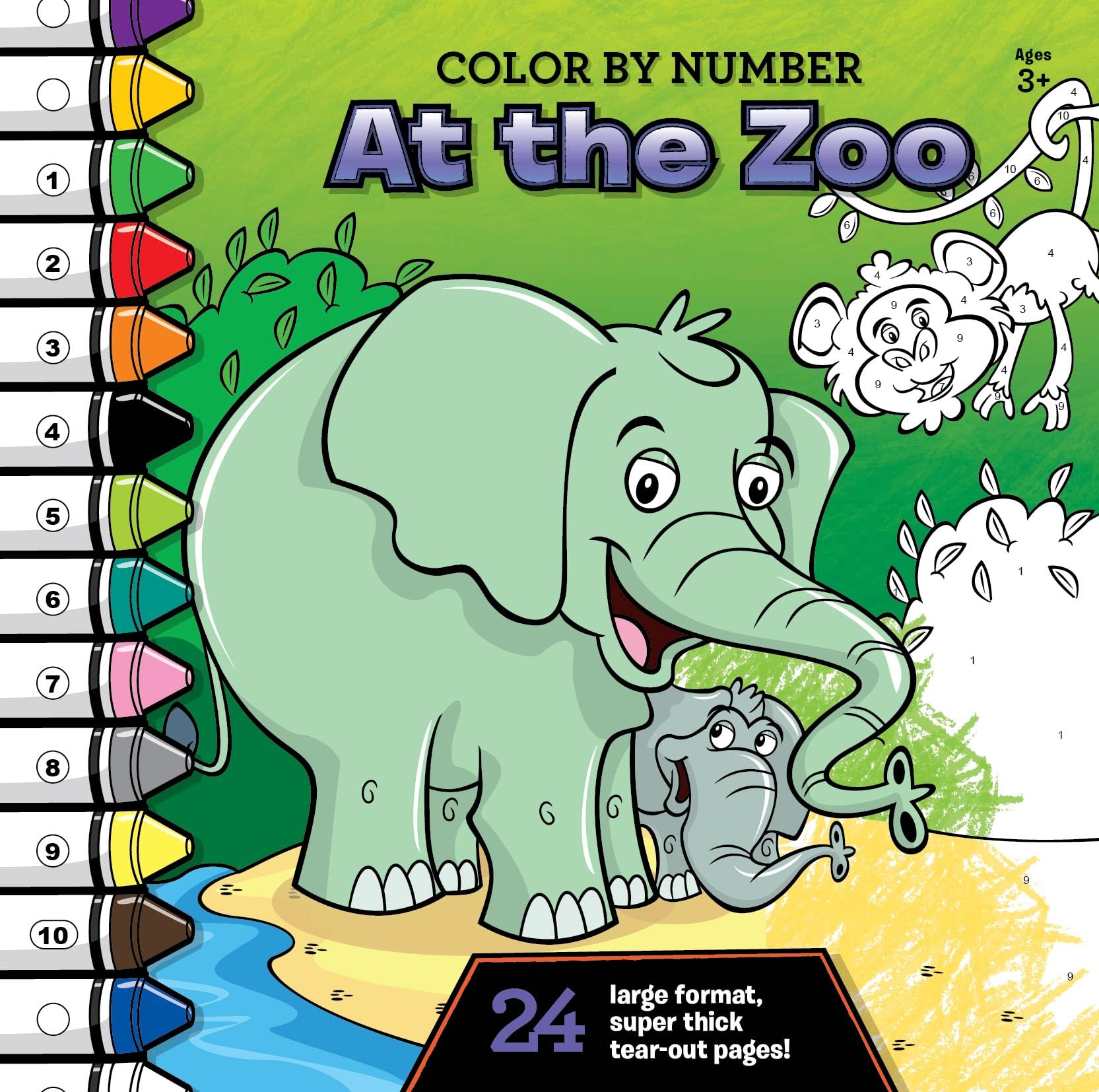 Color by Number: At the Zoo - Coloring Books for Kids 4-6 Years, Old Super Thick Pages, Tear-Out for Display Tiptoi & Games