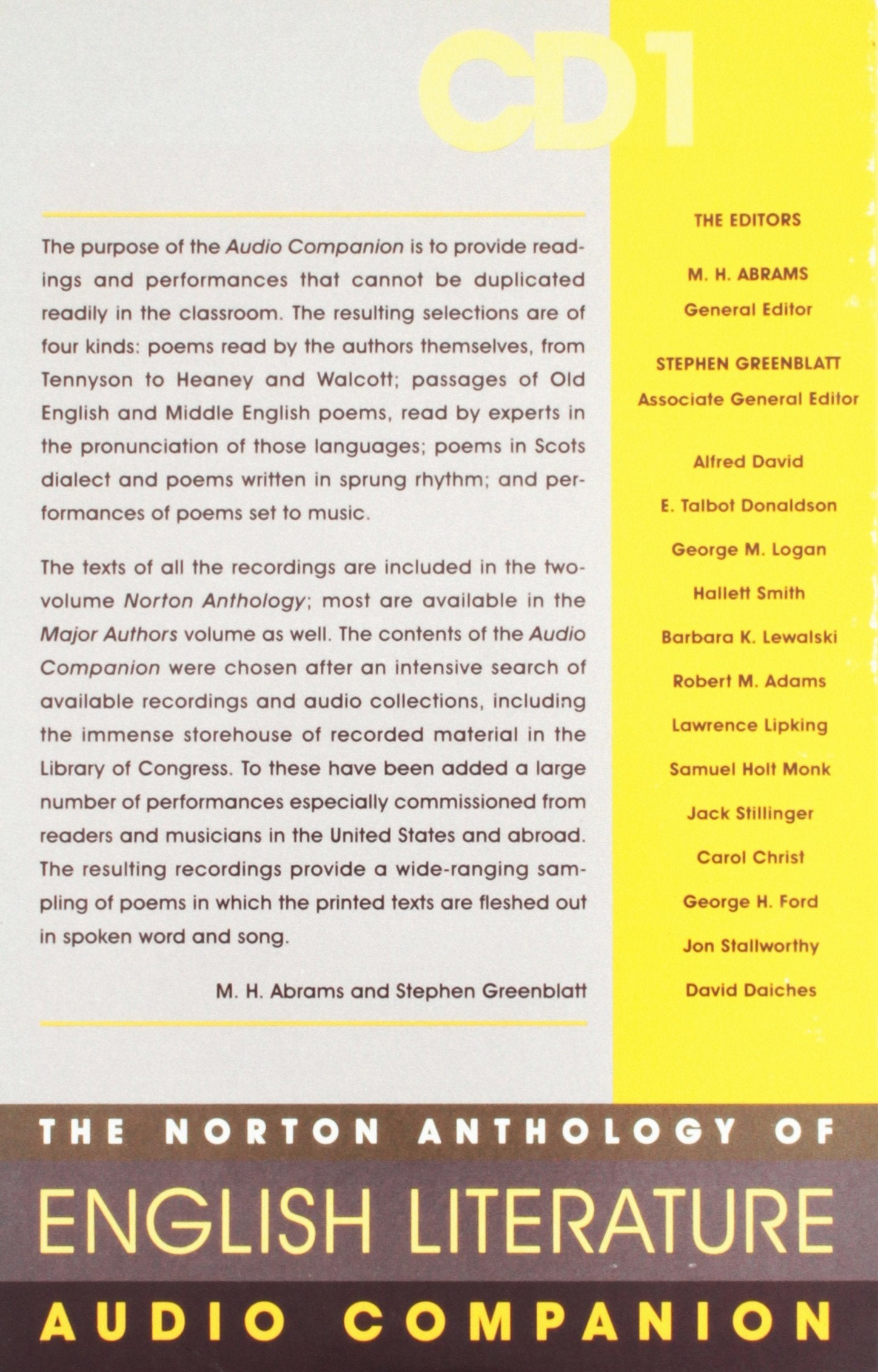 N A E 7E-V1 AUDIO CD (The Norton Anthology of English Literature) Contemporary literature